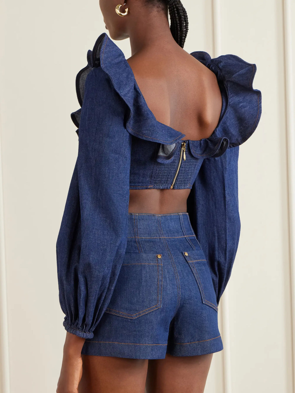 Zimmermann Aster Cotton-denim Frill Top