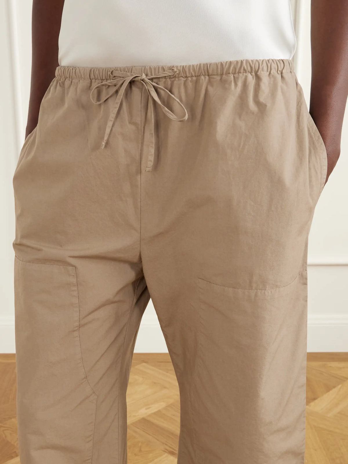LESET Kyoto Drawstring Cotton-poplin Barrel-leg Pants