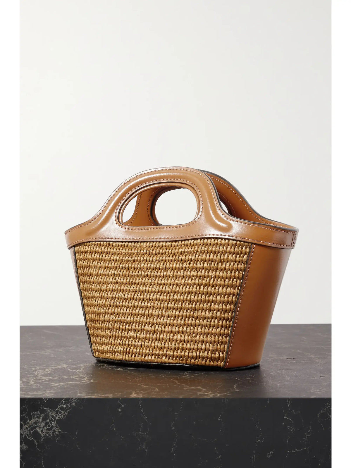 Tropicalia Micro Embroidered Leather-trimmed Raffia Tote