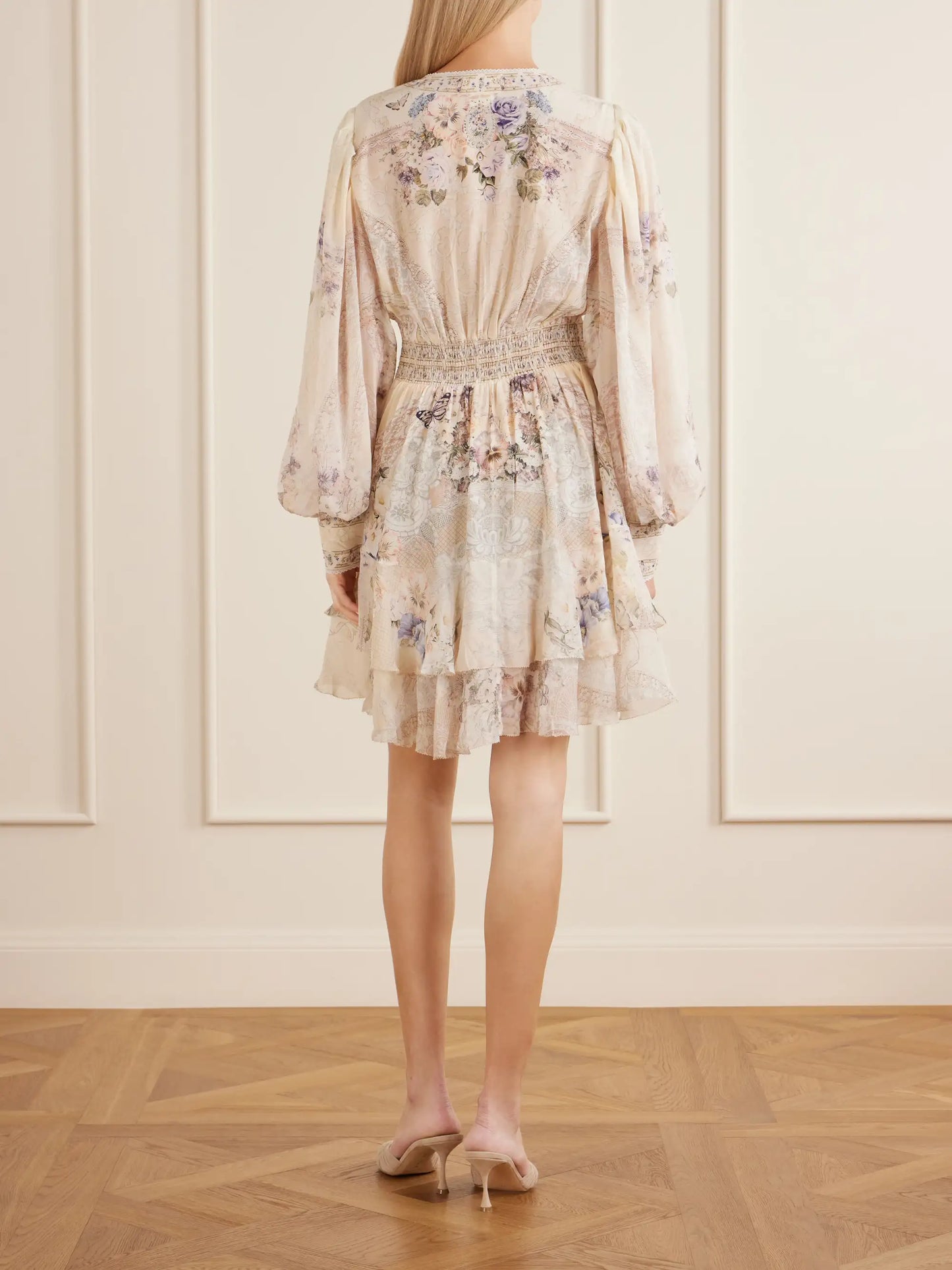 Printed Embellished Silk-chiffon Midi Dress