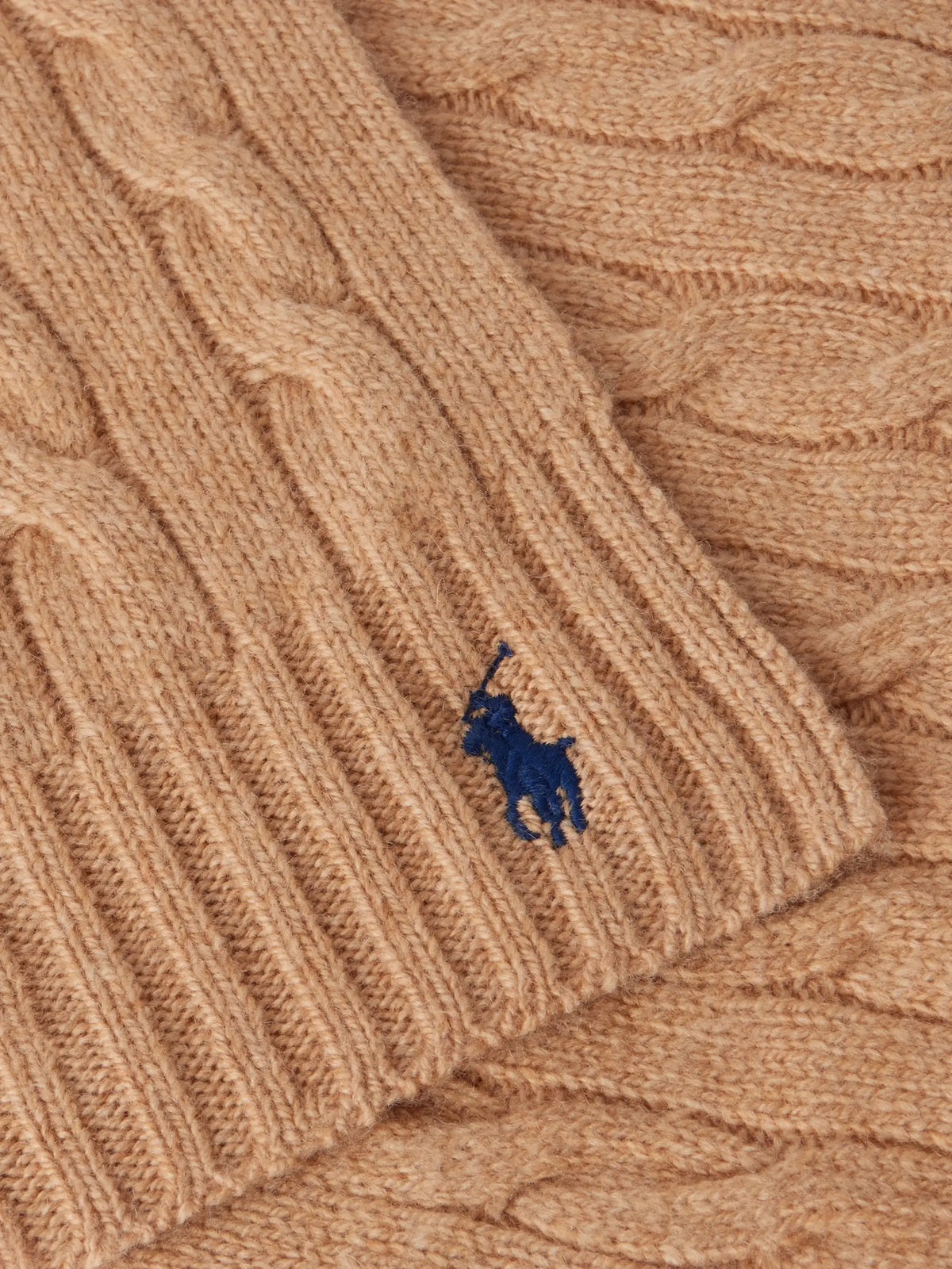 Polo Ralph Lauren Logo-embroidered Cable-knit Wool And Cashmere-blend Scarf