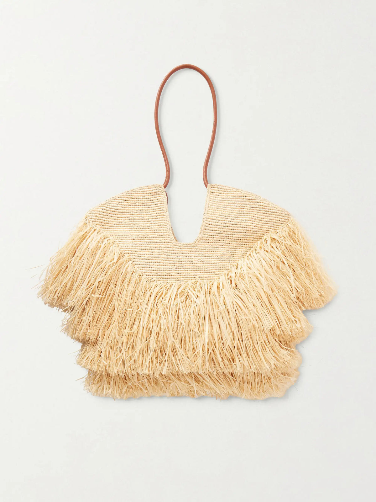 Goldentime Medium Fringed Leather-trimmed Raffia Tote