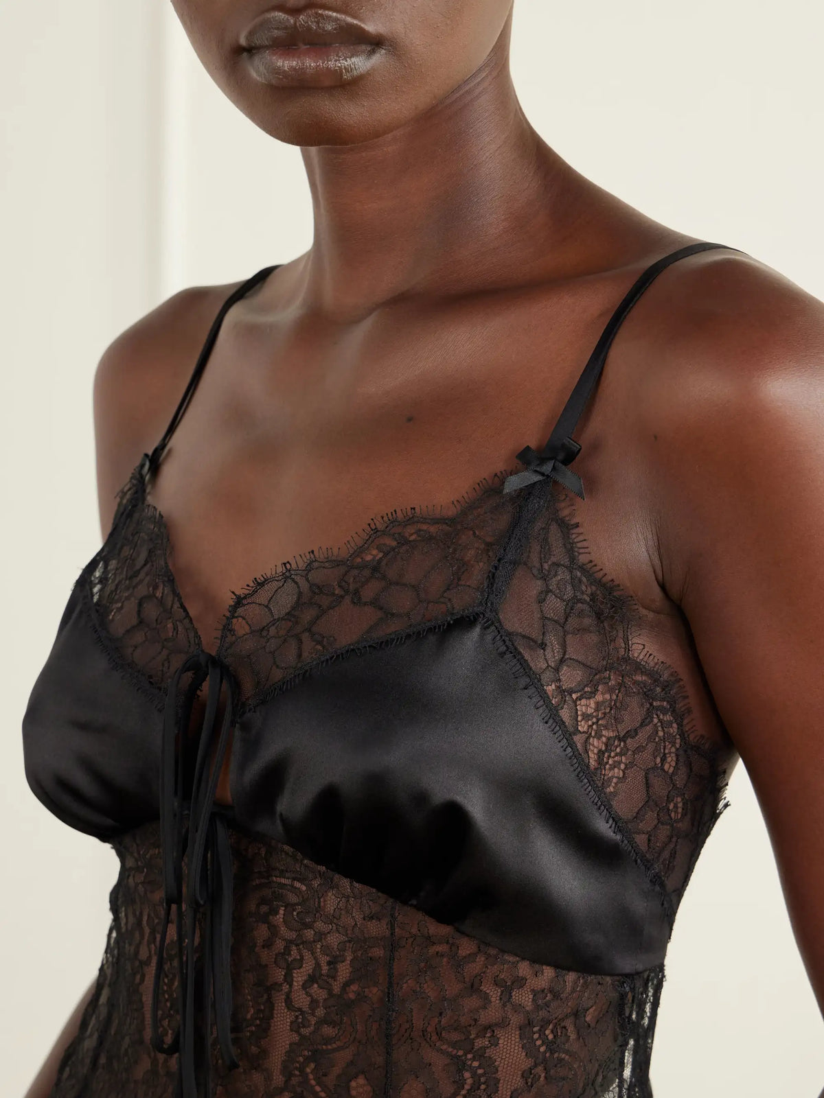 Dolce & Gabbana Bow-detailed Satin-trimmed Lace Cami