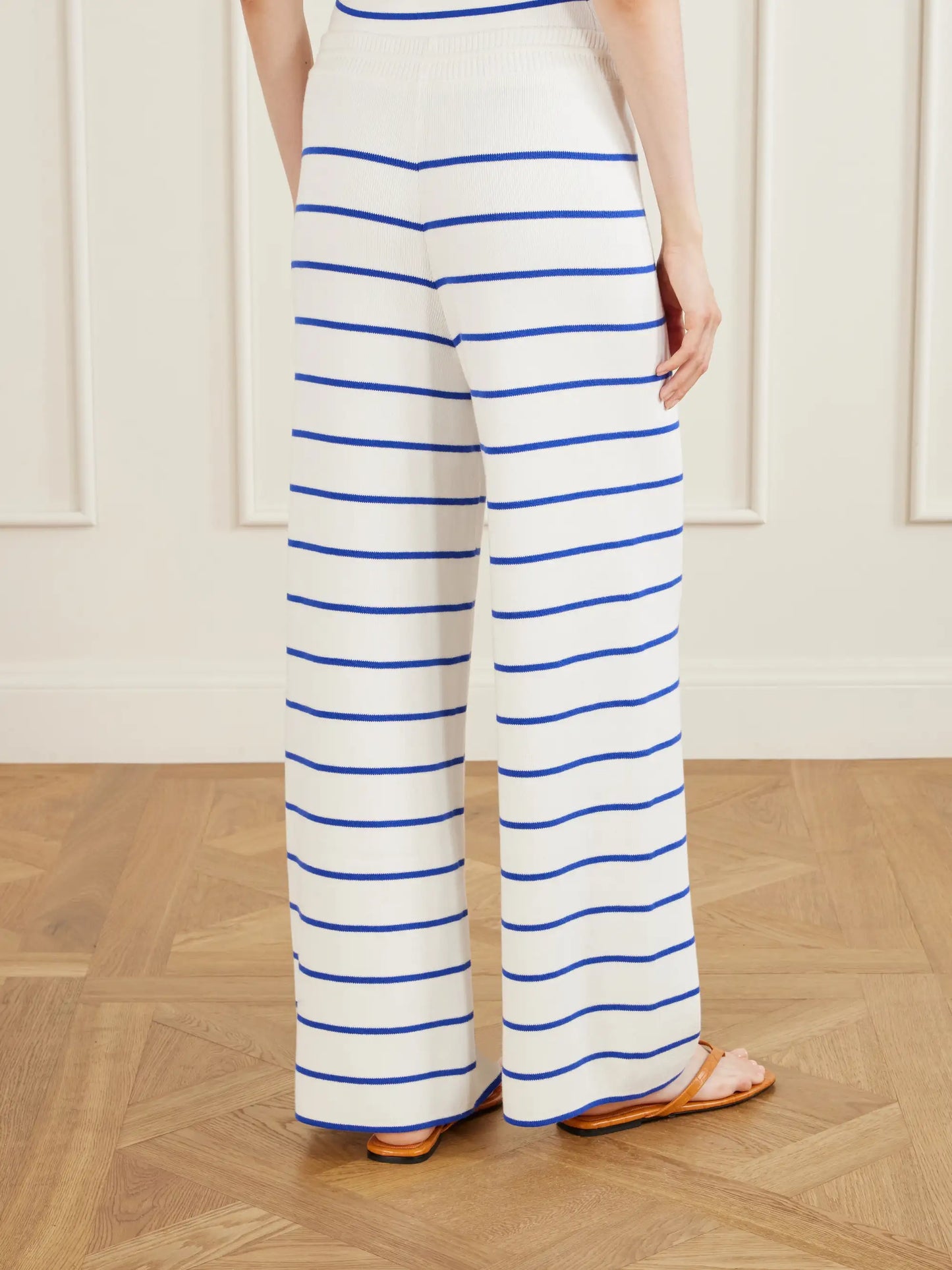 Striped Cotton Wide-leg Pants