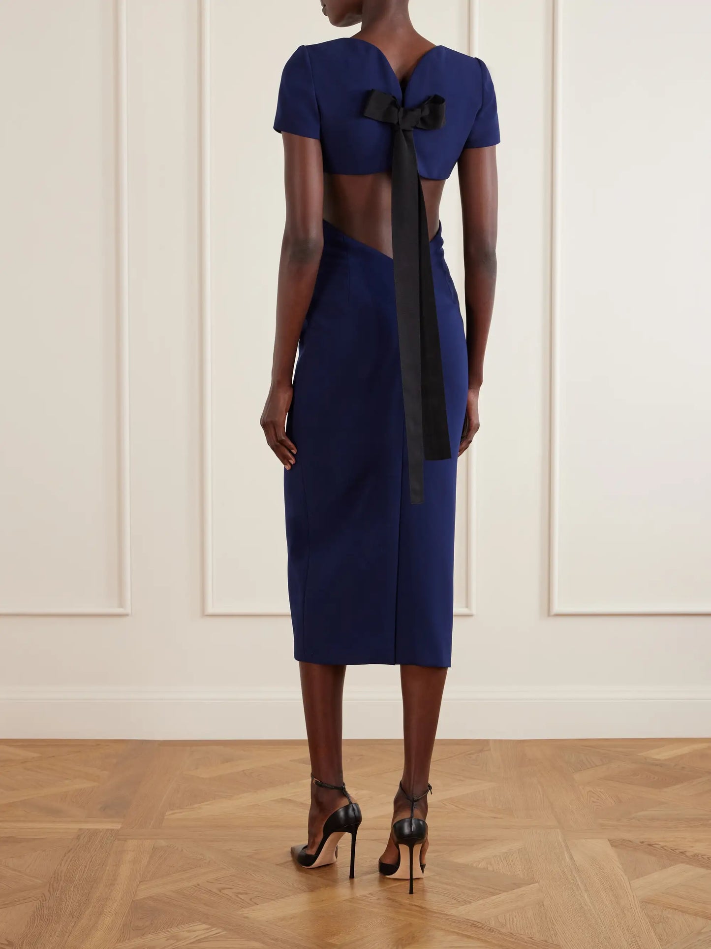 Bow-embellished Cut-out Crepe Midi Dress