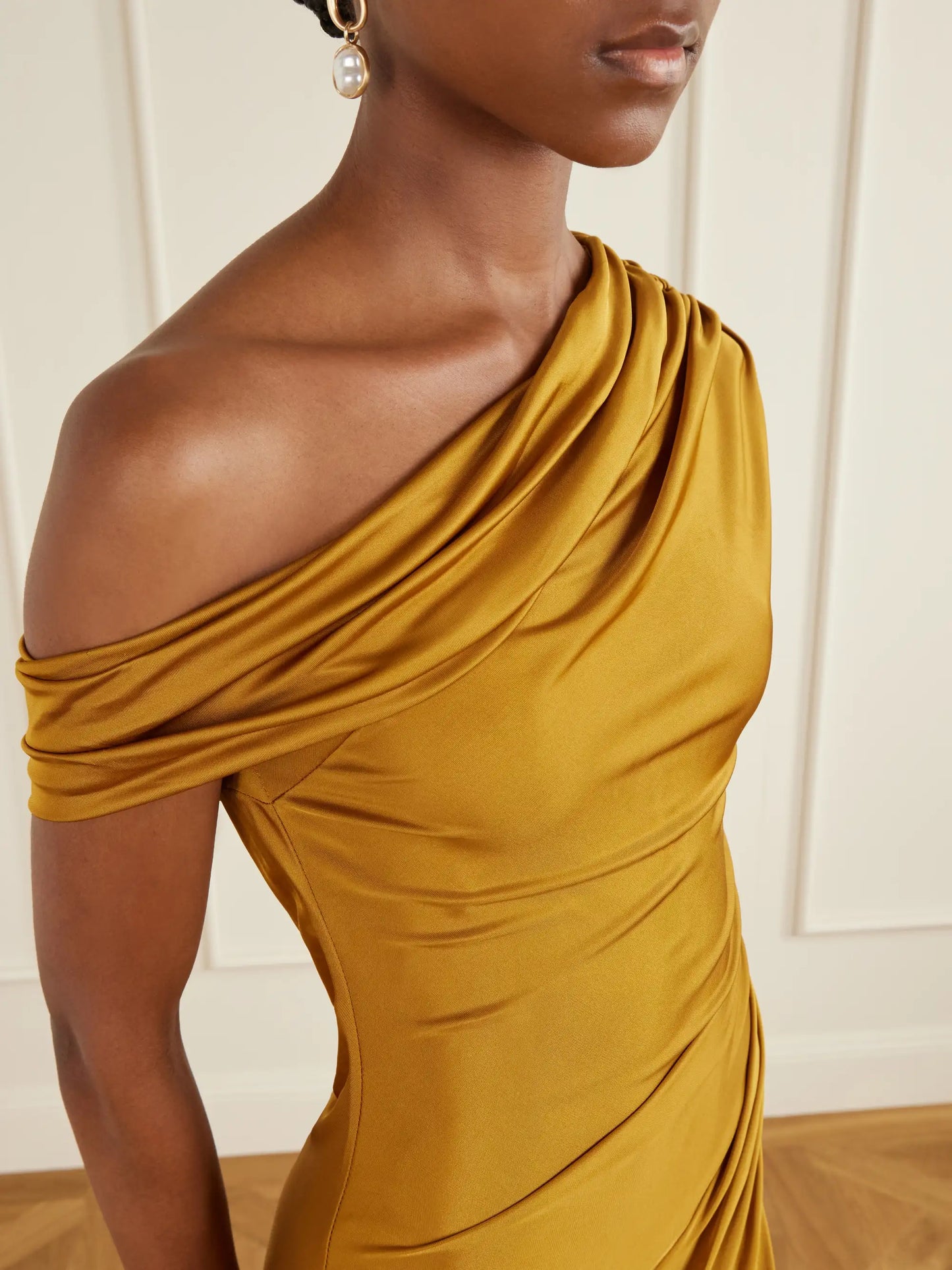 Off-the-shoulder Draped Satin-jersey Maxi Dress