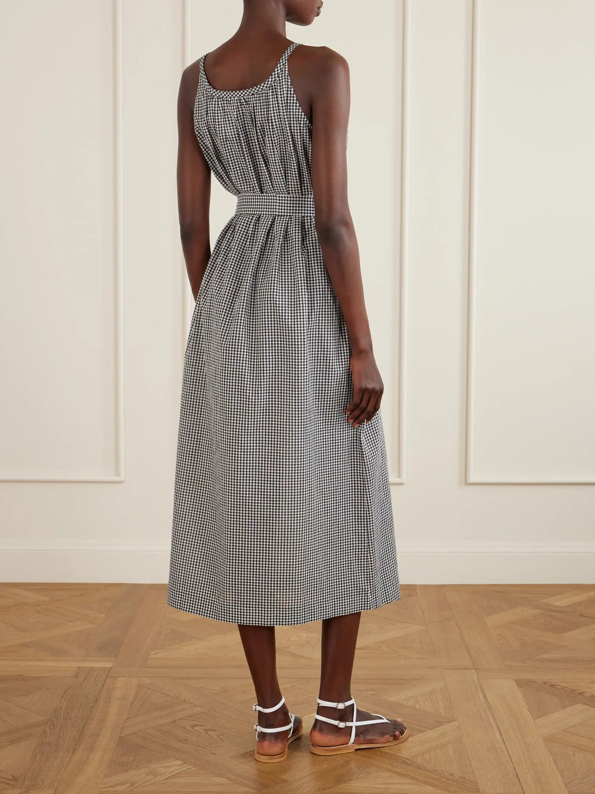 Nevita Belted Checked Organic Cotton Midi Dress