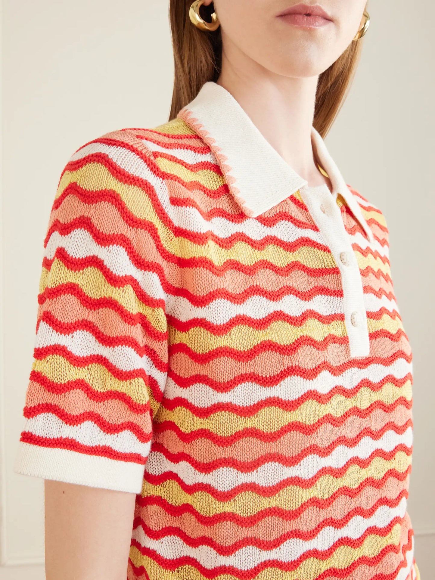 Mullu Striped Crocheted Cotton Polo Shirt