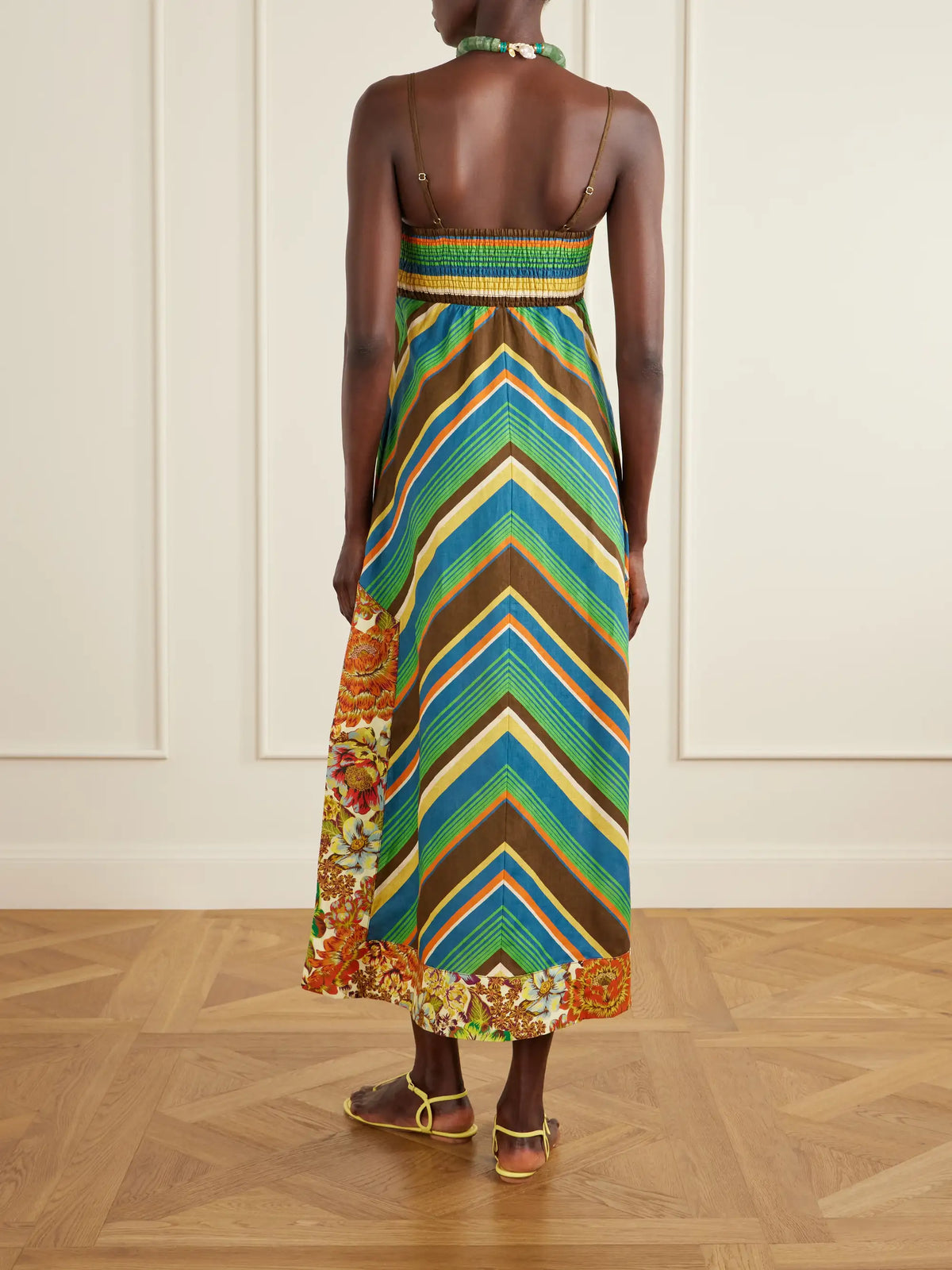 Charlie Striped Floral-print Linen Midi Dress