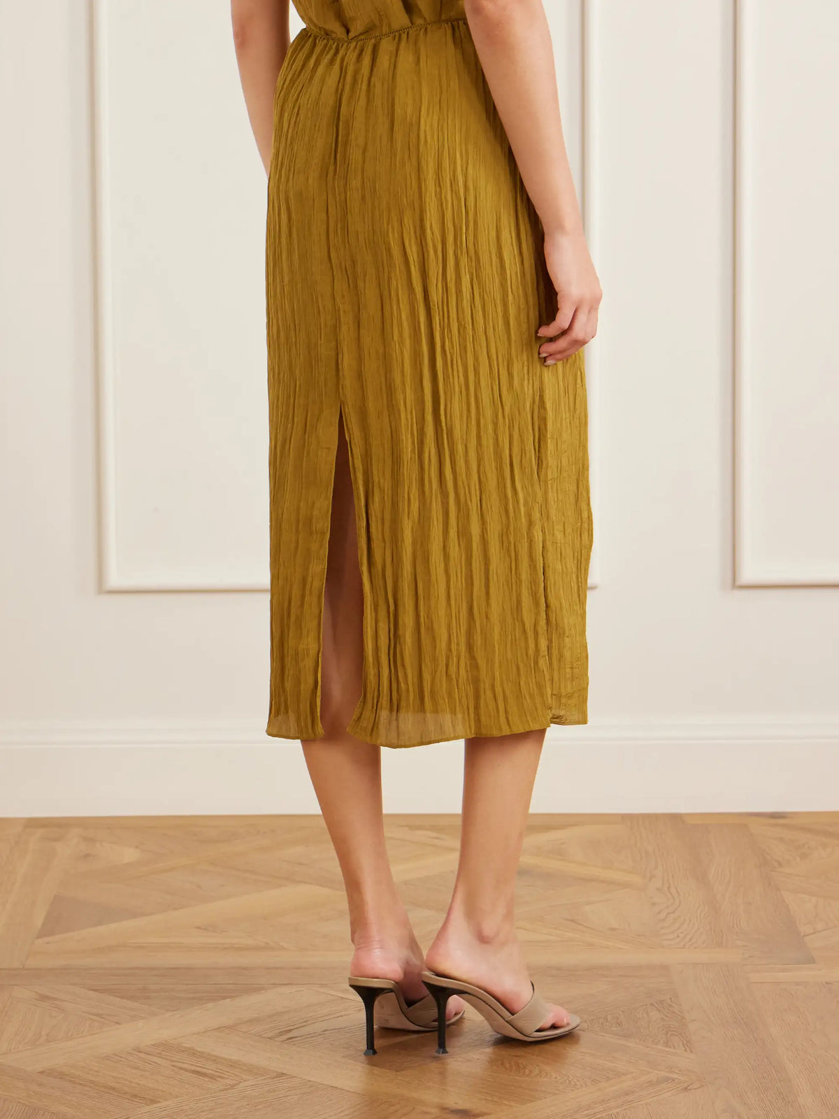 Tibi Crinkle Charmeuse Midi Skirt
