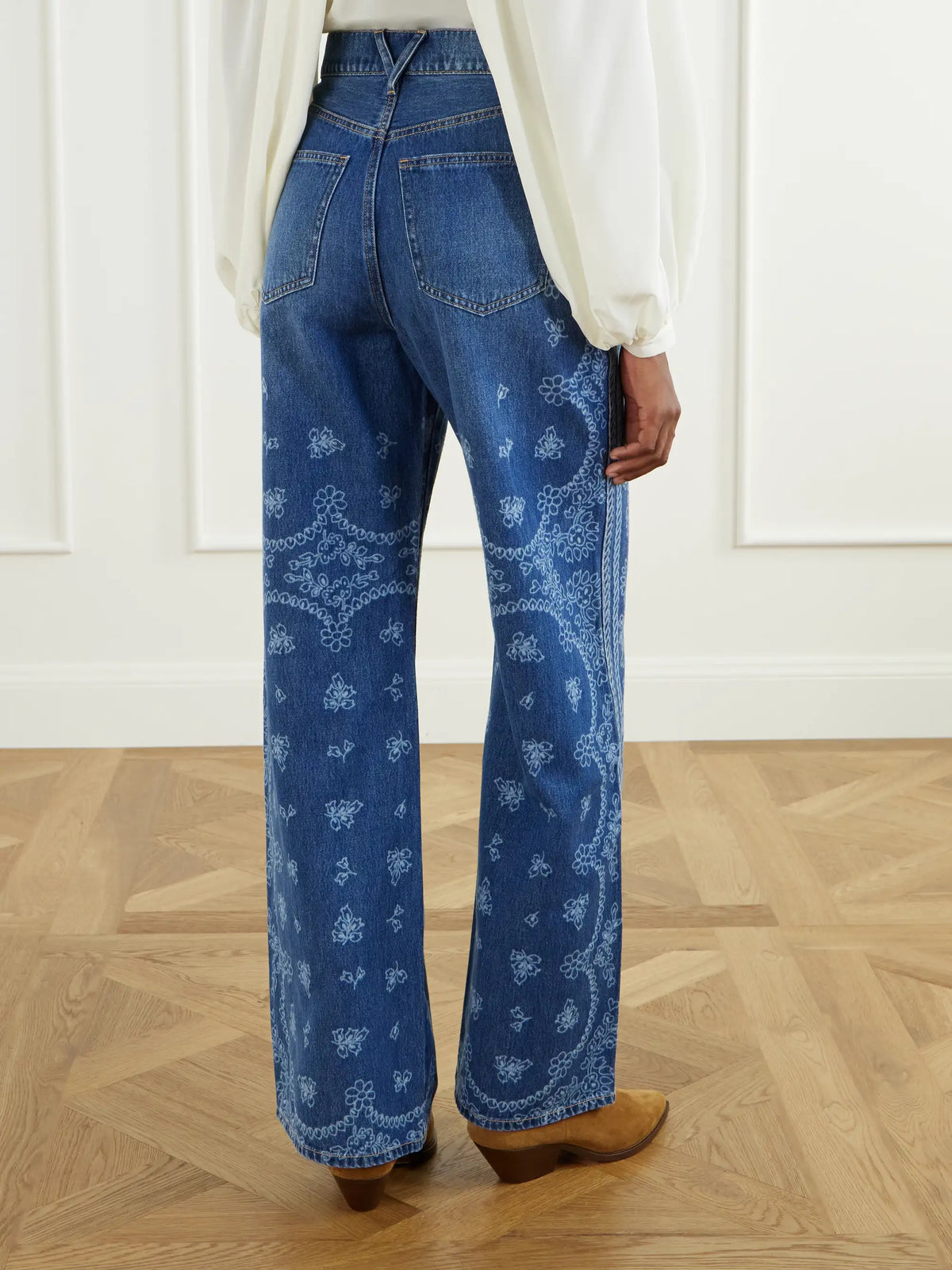 Veronica Beard Taylor Printed High-rise Wide-leg Jeans