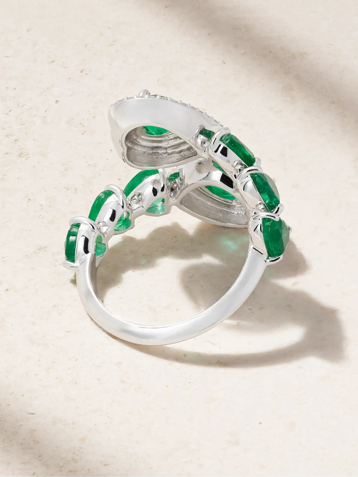 Sea 18-karat White Gold, Emerald, Diamond And Enamel Ring