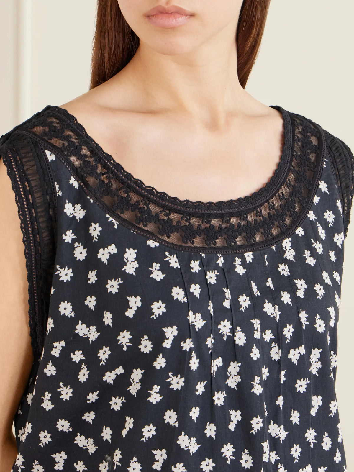 Posse Danielle Floral-print Lace-trimmed Cotton Mini Dress