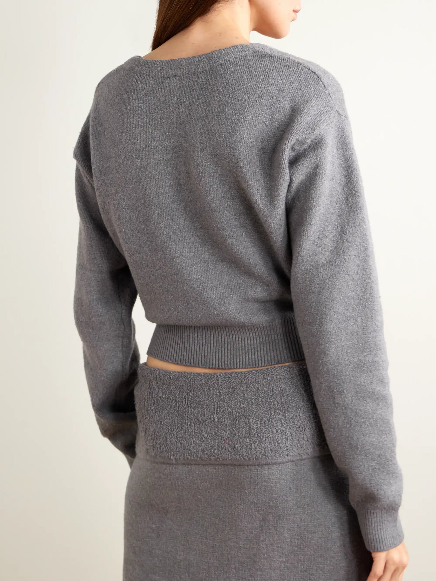 Textured Knit Wrap Sweater - Dark Heather Gray