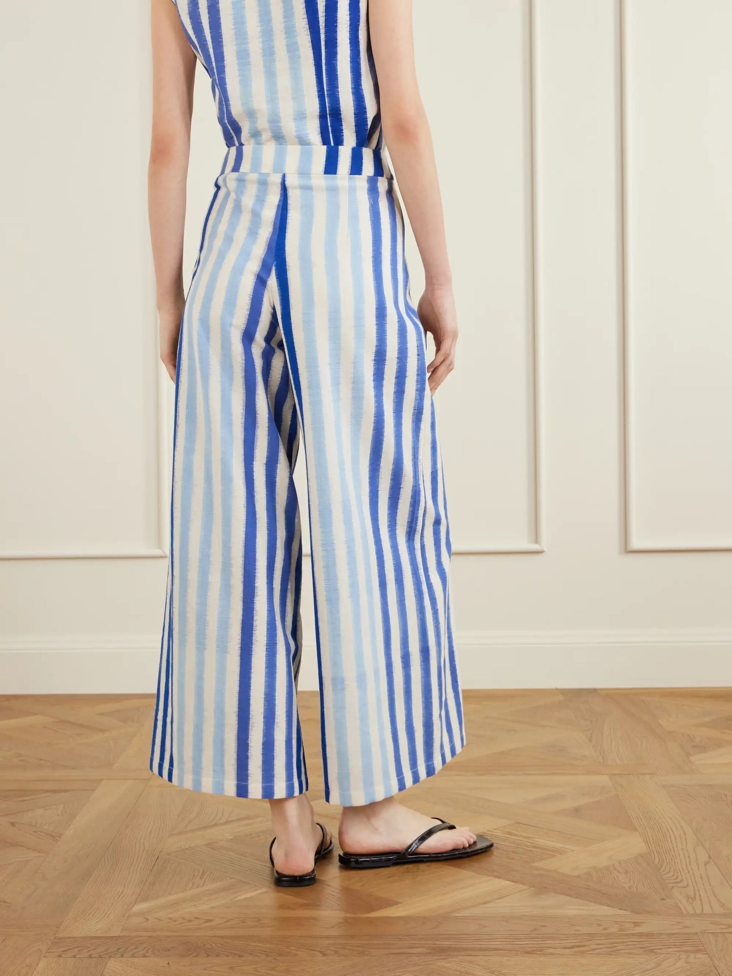 Striped Wide-leg Cotton Pants