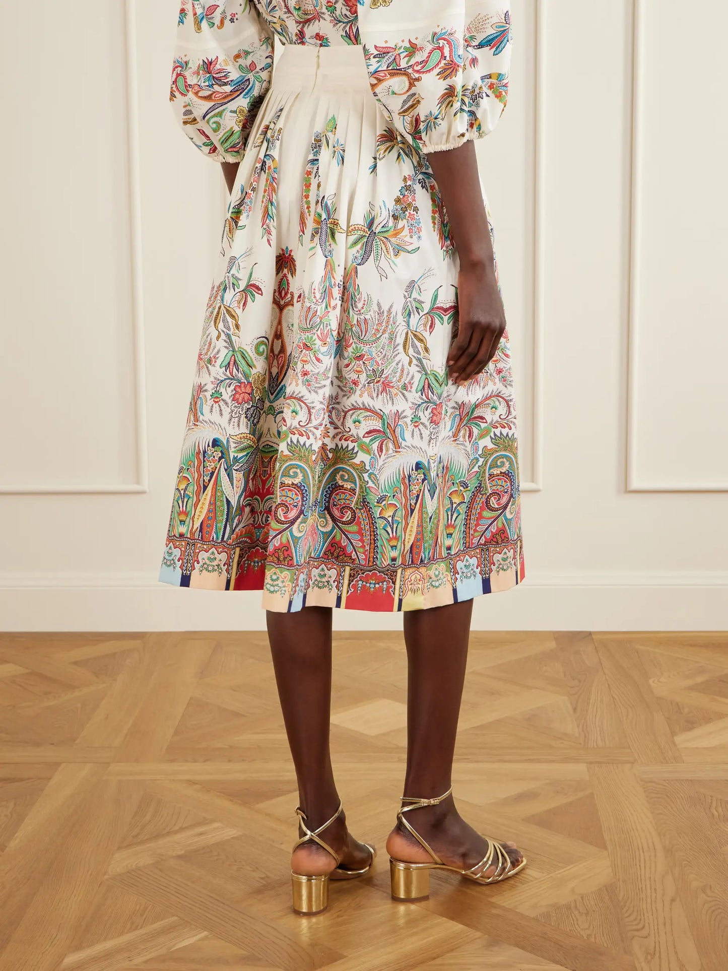 Paisley-print Cotton-poplin Midi Skirt