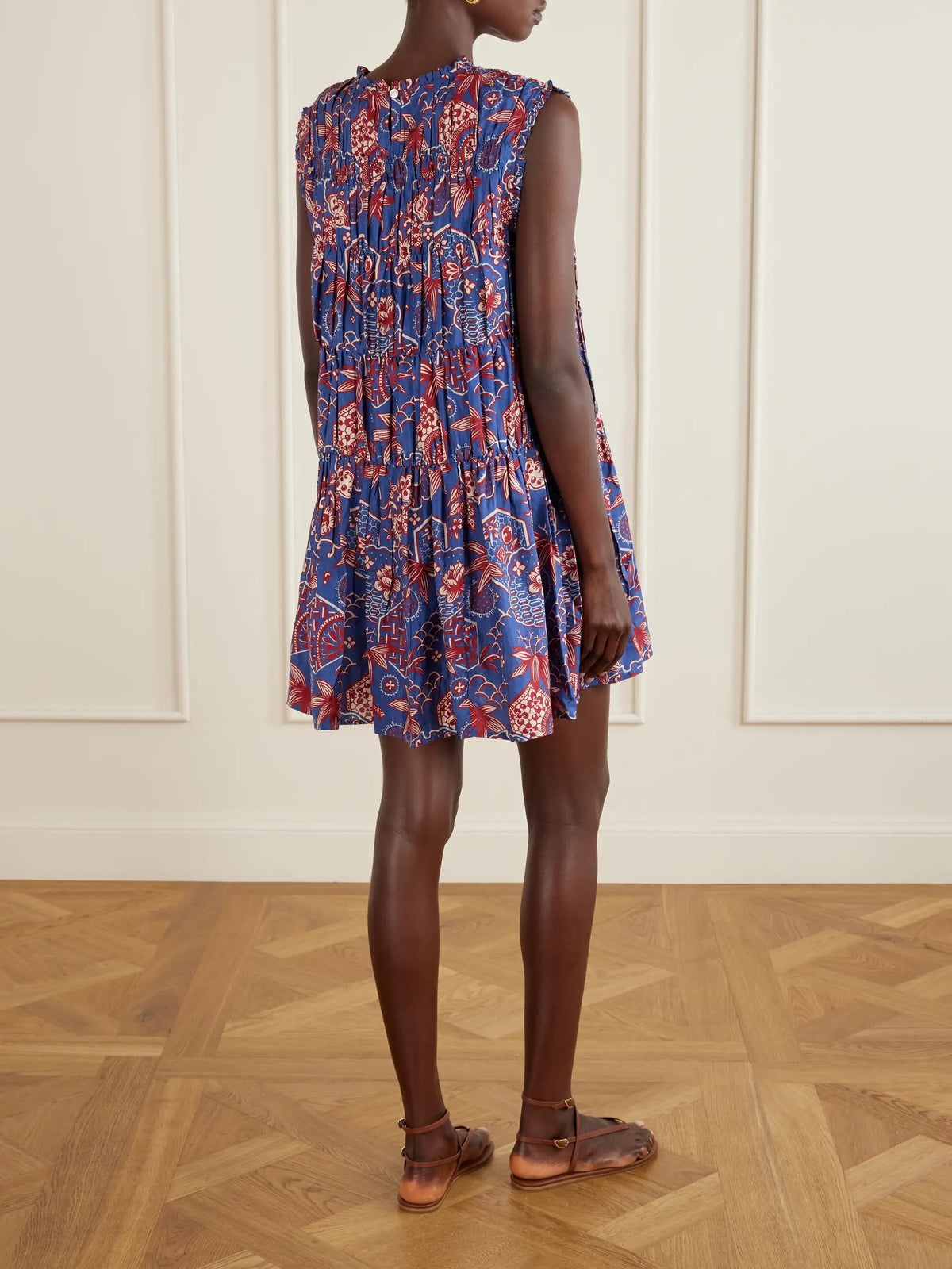 ALIX OF BOHEMIA Jule Delft Shirred Floral-printed Cotton And Silk-blend Mini Dress