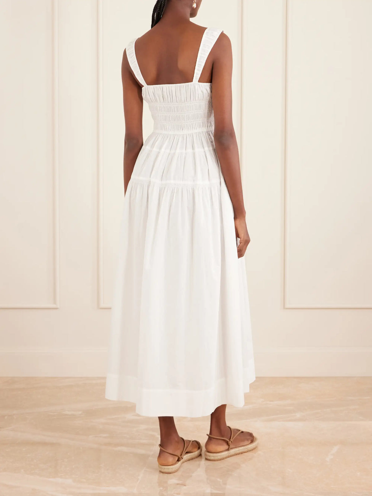 Clover Shirred Organic Cotton-poplin Midi Dress