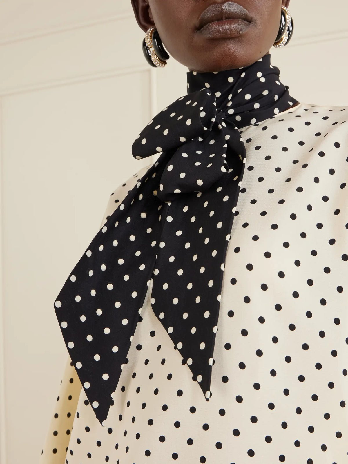 Scarf-detailed Polka-dot Silk Crepe De Chine Blouse