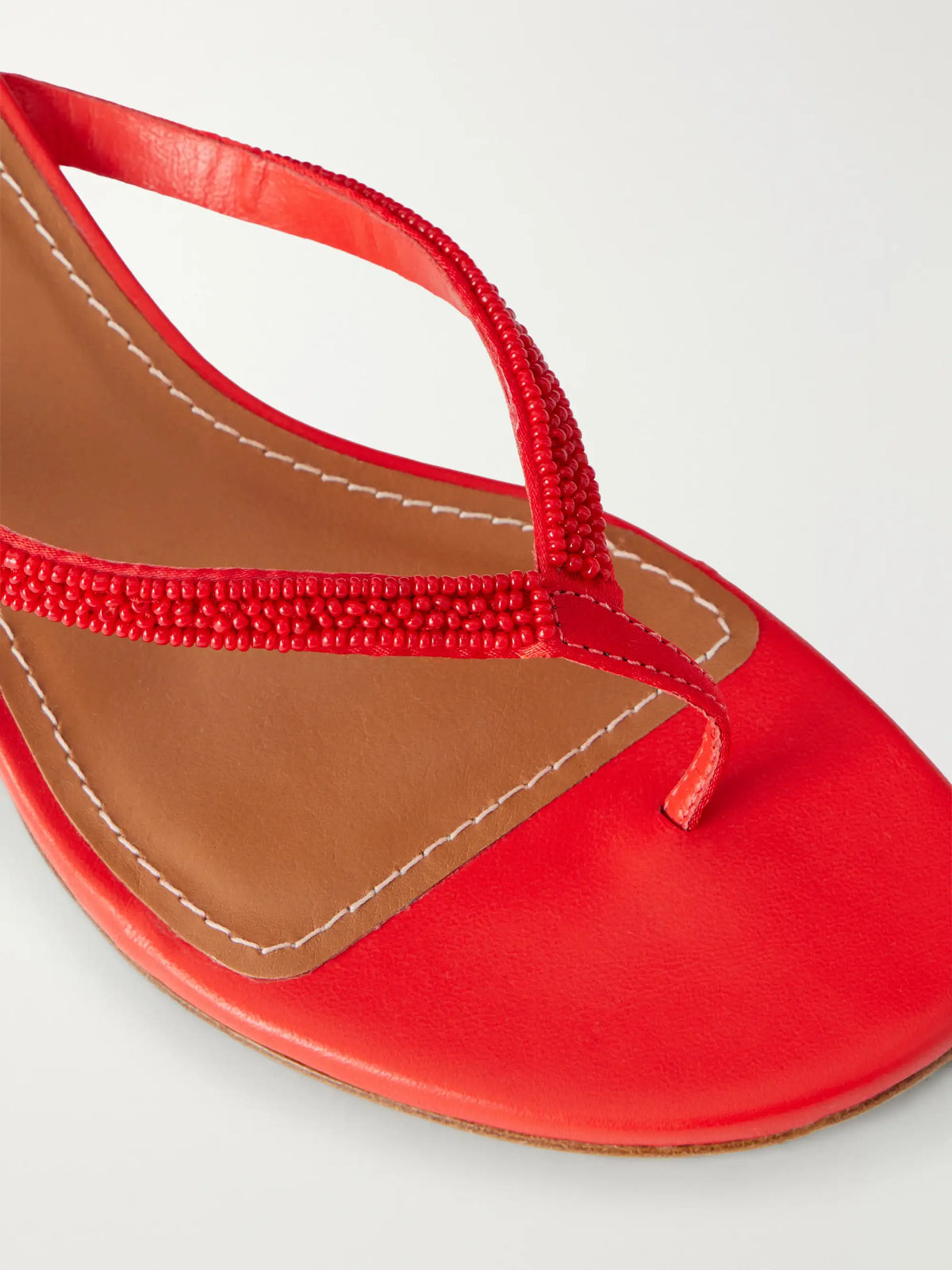 STAUD Freja Embellished Leather Thong Sandals