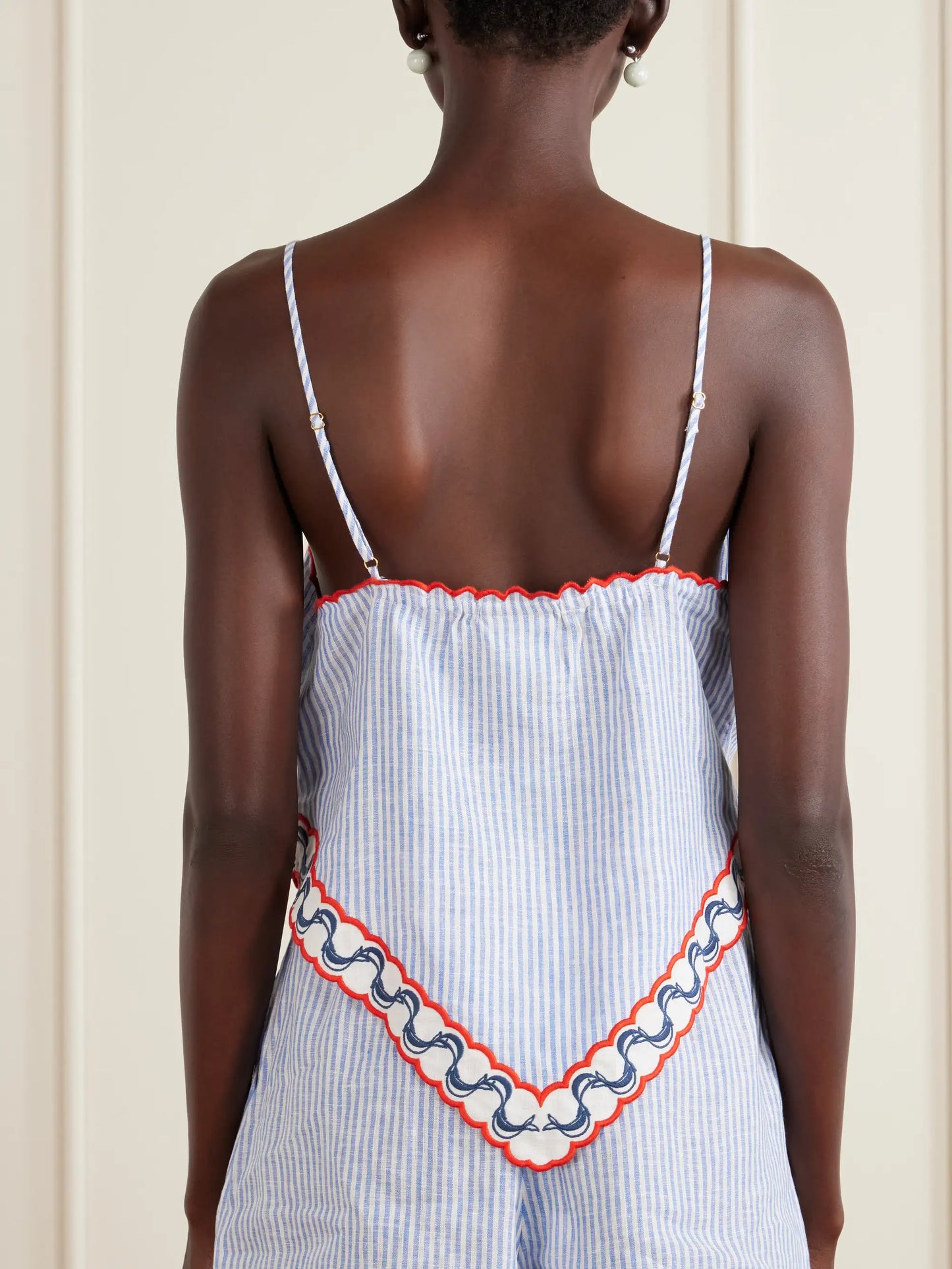 Embroidered Striped Linen Coverup