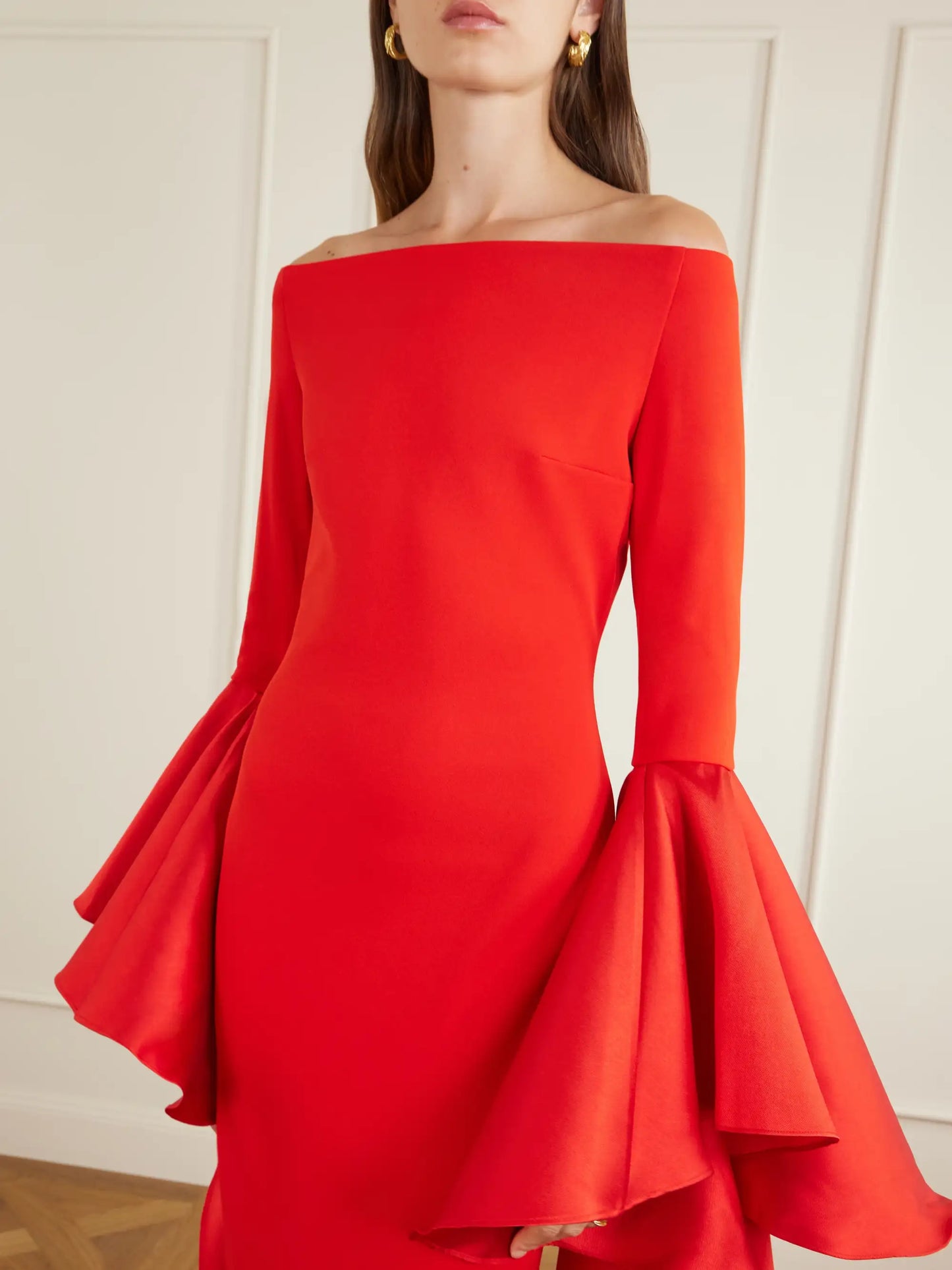 Astria Draped Satin-trimmed Crepe Gown