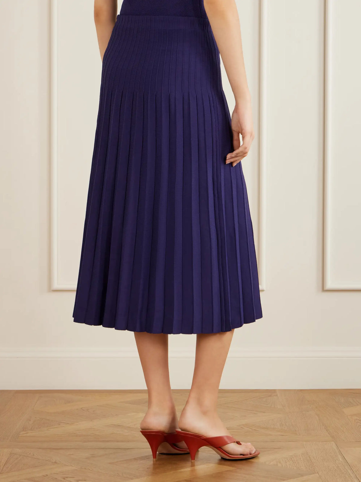 STAUD Lena Pleated Knitted Midi Skirt