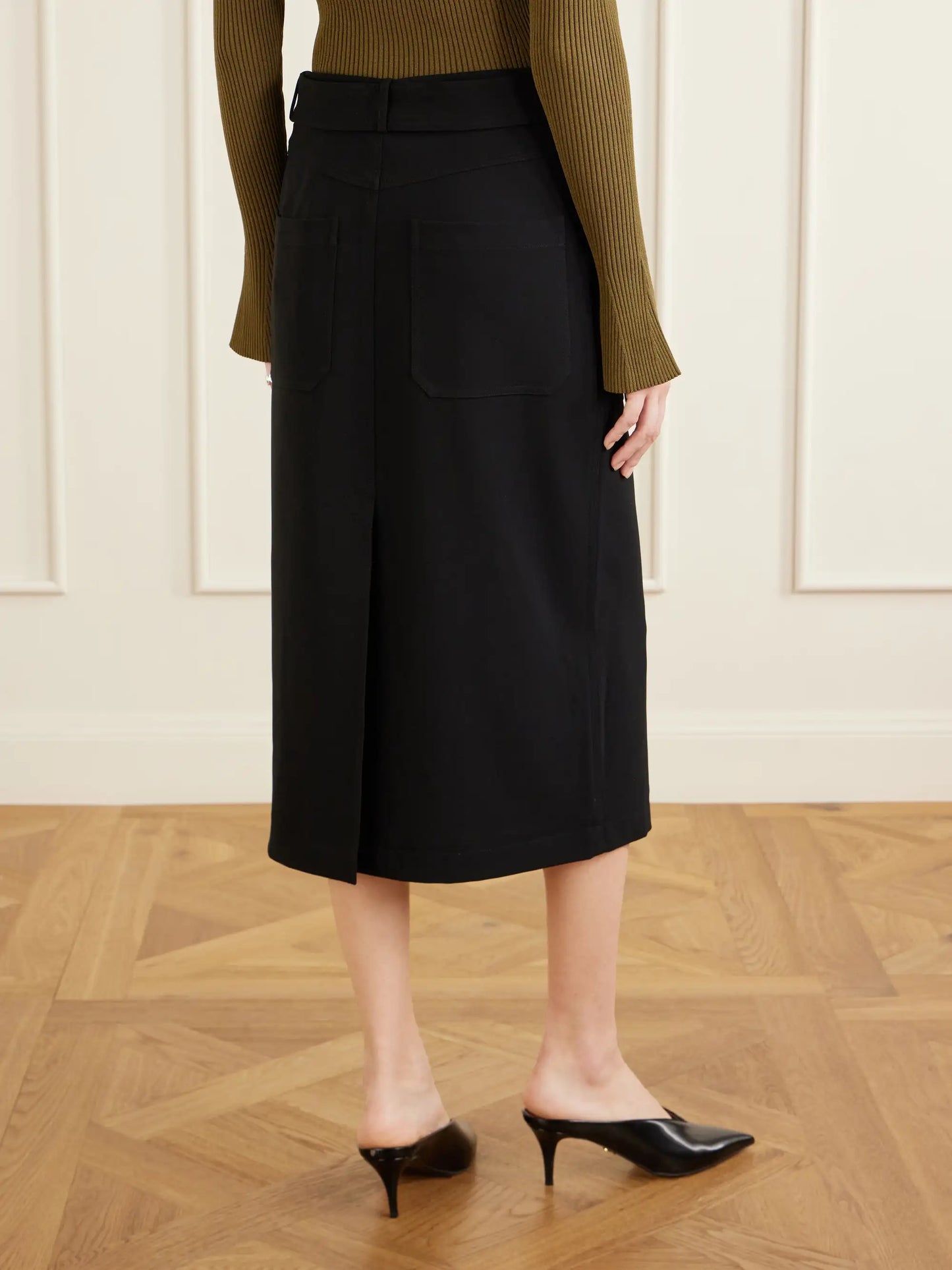 Carine Belted Crepe De Chine Midi Skirt