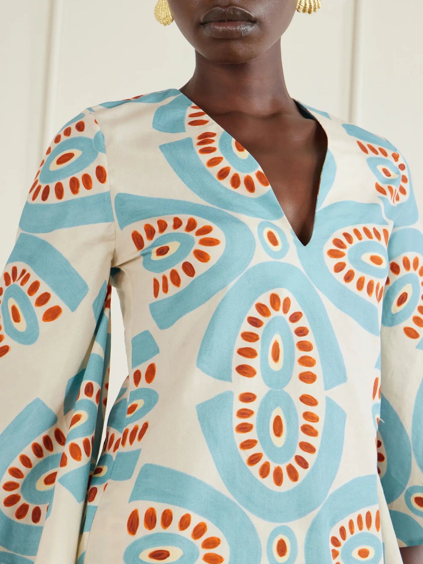 Thaleia Printed Cotton Blouse And Shorts Set