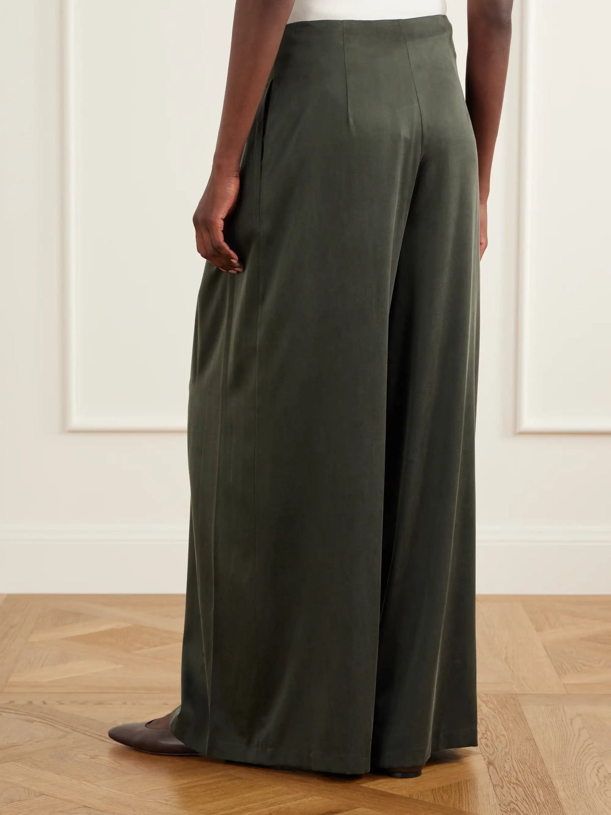 TWP Drew Pleated Silk-blend Charmeuse Mid-rise Wide-leg Pants