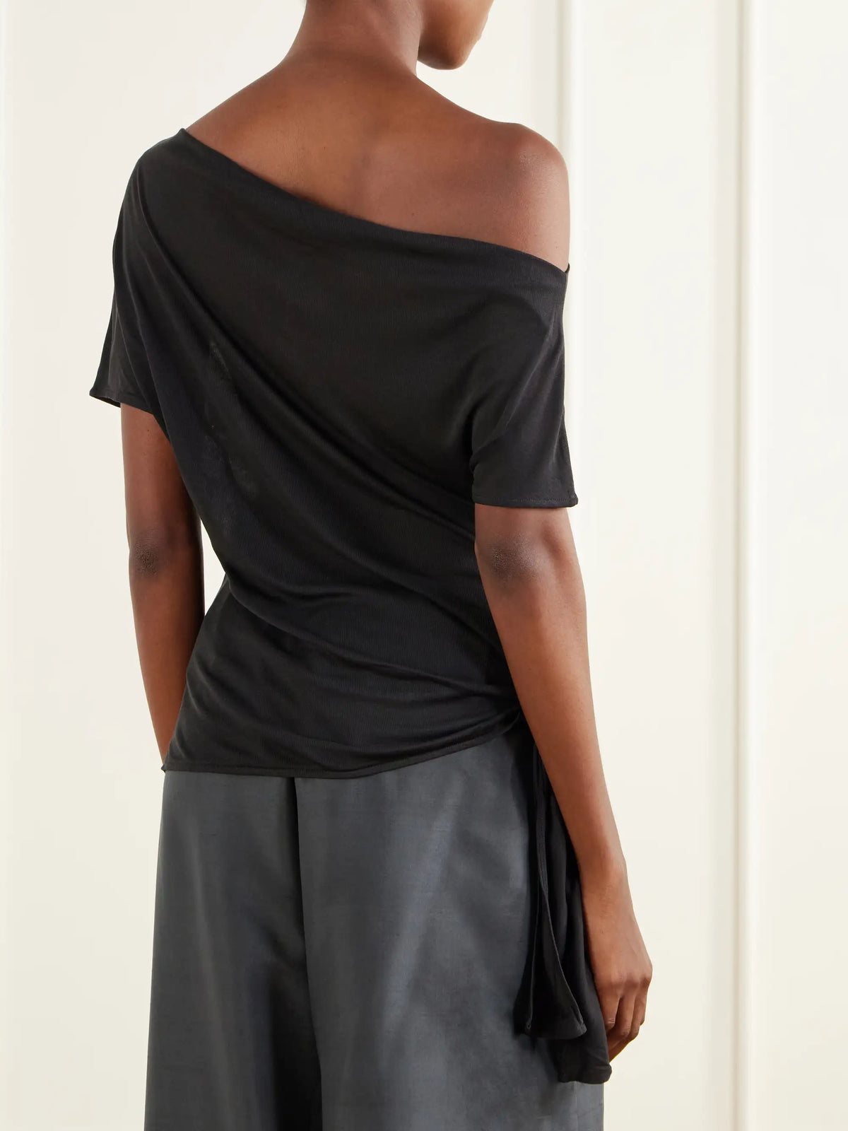ST. AGNI Off-the-shoulder Asymmetric Tie-detailed Tencel Lyocell Blouse