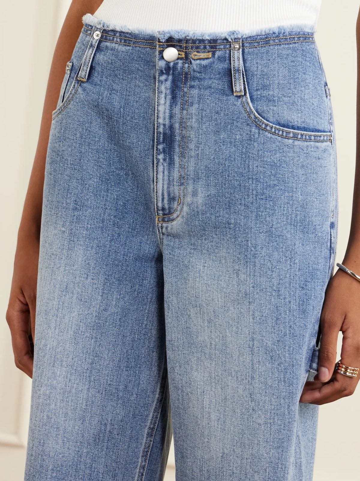 Tibi Mid-rise Denim Straight-leg Shorts