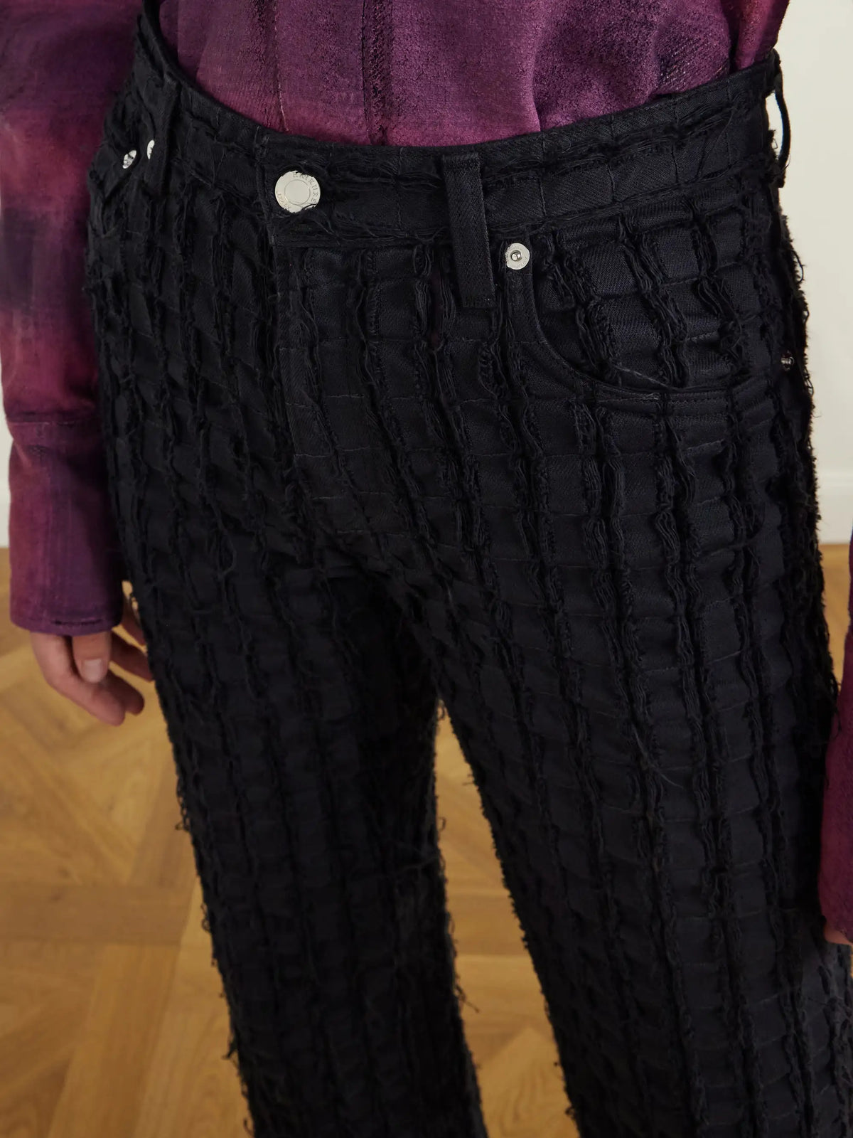 Haikure Star Bull Stripe Distressed High-waist Straight-leg Jeans