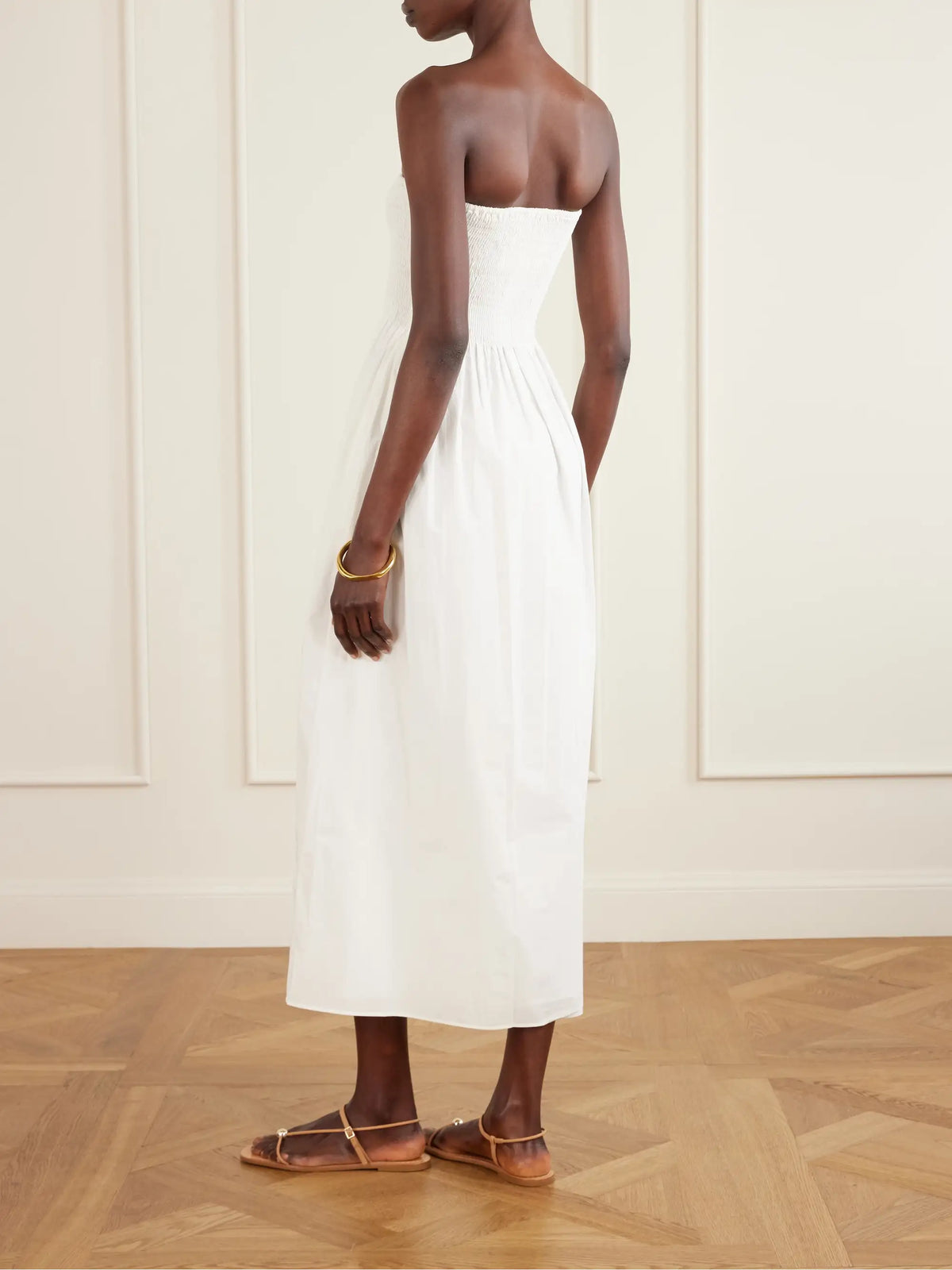 Faithfull Jamie Strapless Shirred Cotton-poplin Midi Dress