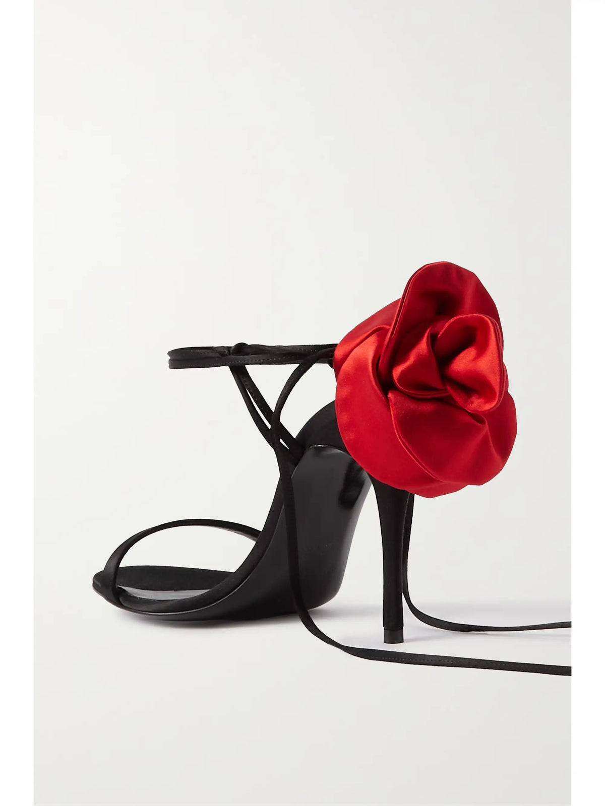 Appliquéd Lace-up Satin Sandals