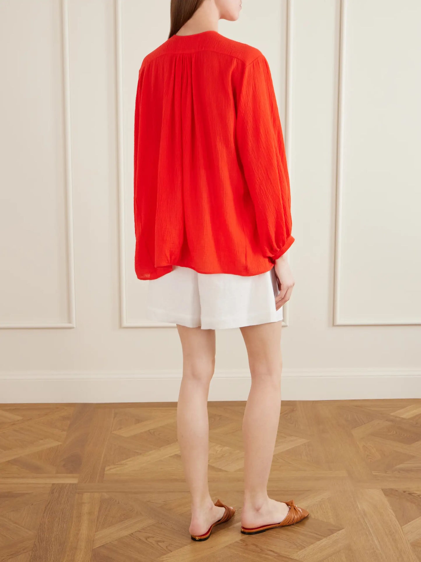 Hazy Nipple Gathered Cotton Shirt