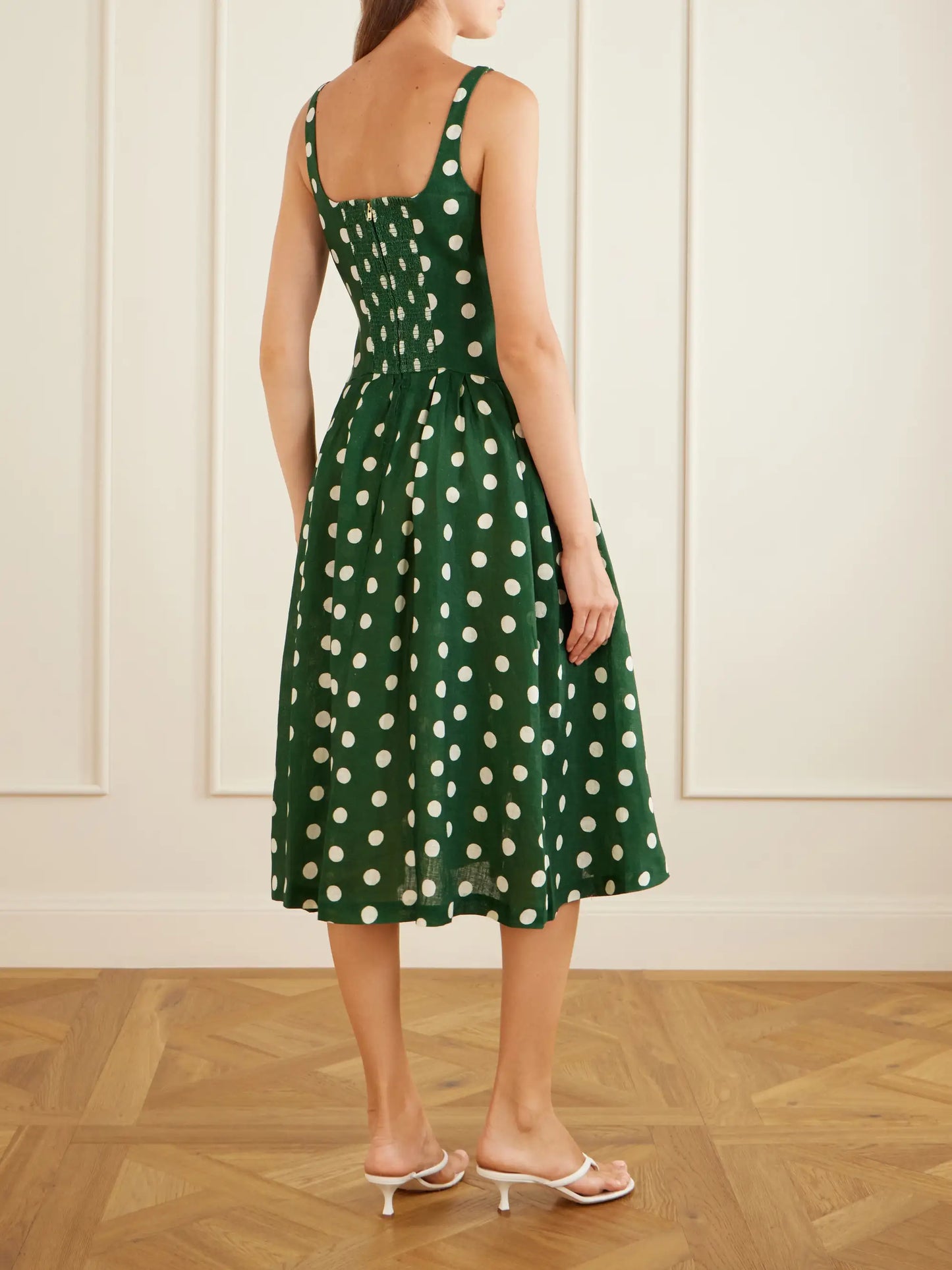 Regio Pleated Polka-dot Linen Midi Dress