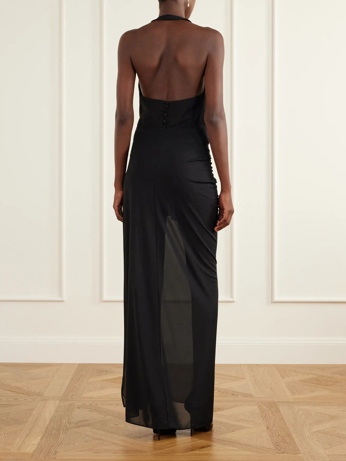 Alex Perry Tie-detailed Gathered Powermesh Maxi Skirt