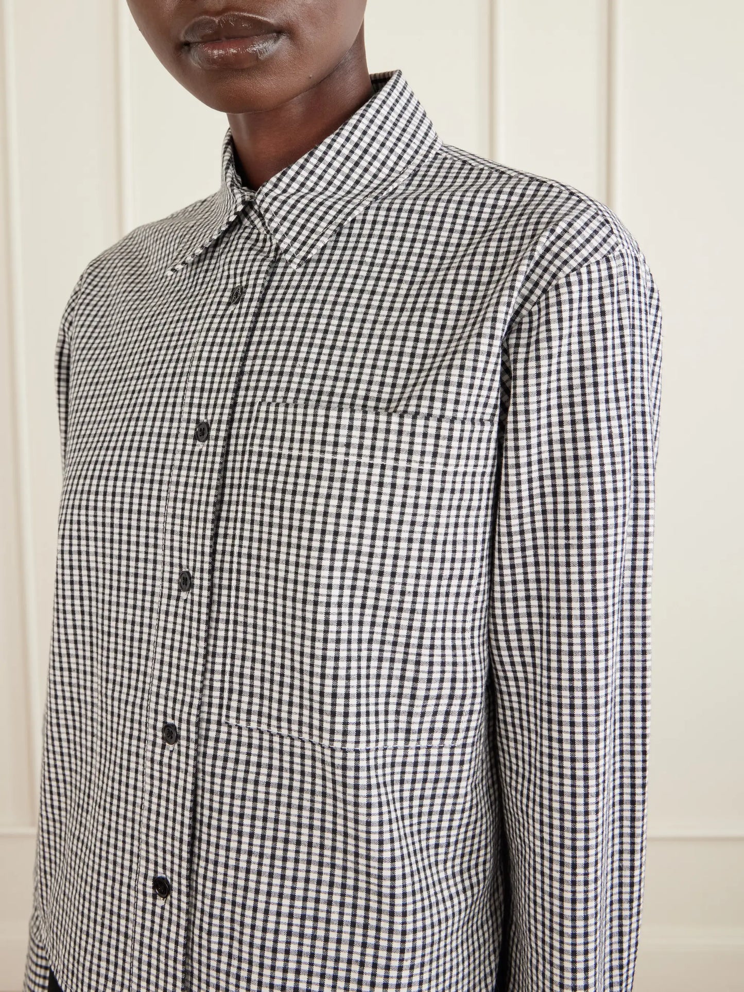 Olive Cropped Checked Cotton And Linen-blend Poplin Shirt