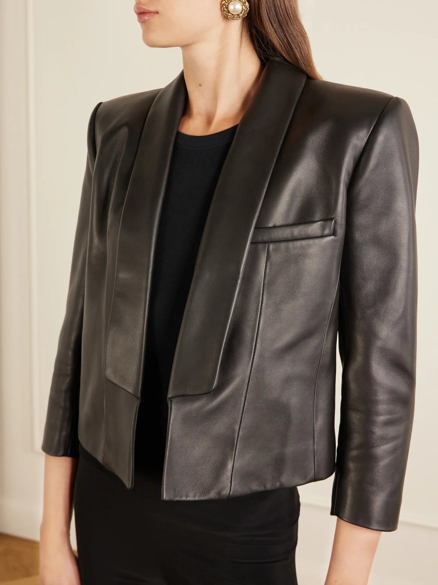 Cropped Leather Biker Jacket
