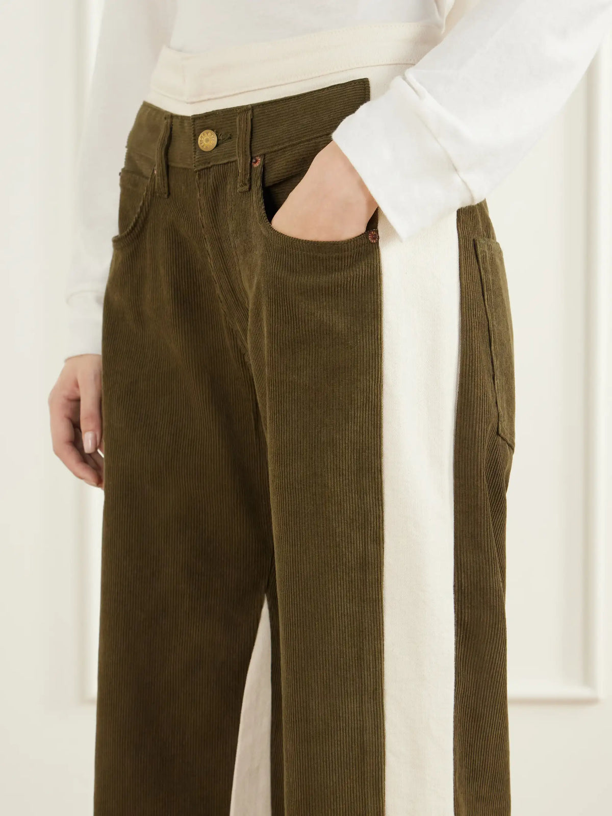 B SIDES Double Waistband Rework Cotton-corduroy High-rise Wide-leg Jeans