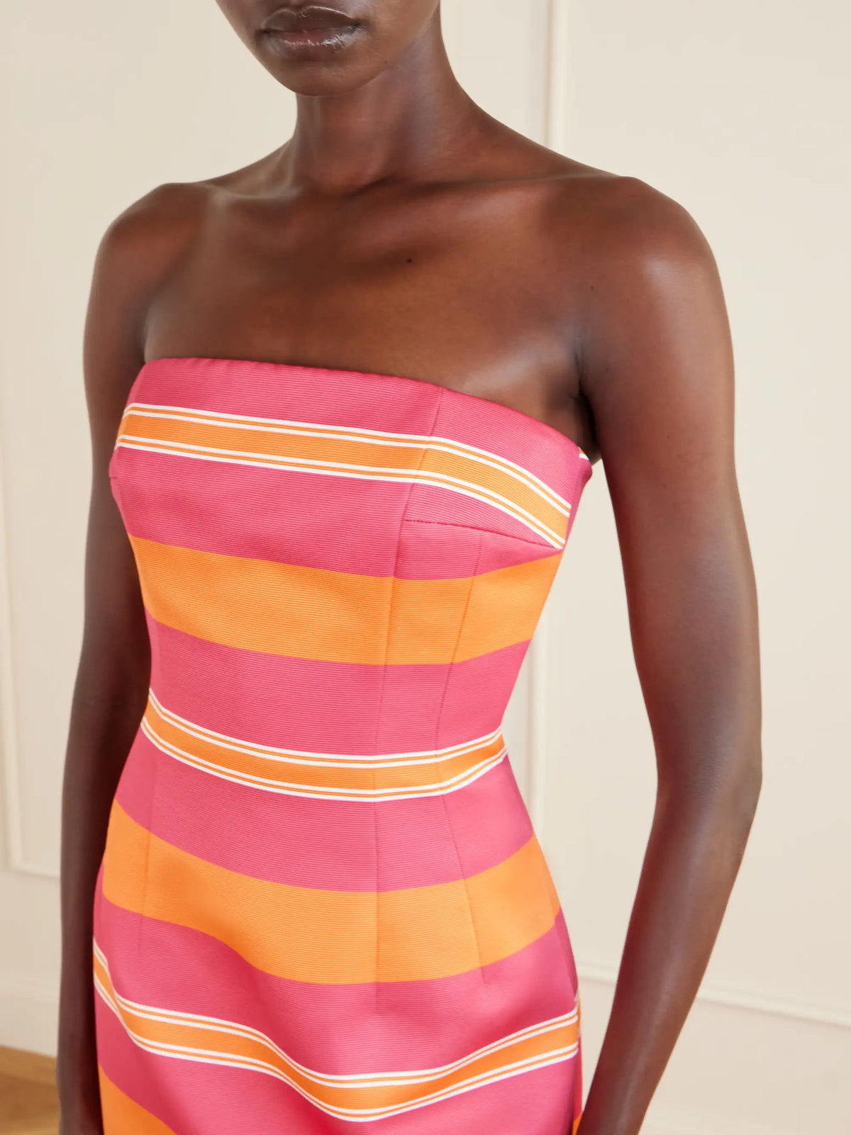 + Manolo Blahnik Leila Striped Taffeta-faille Midi Dress
