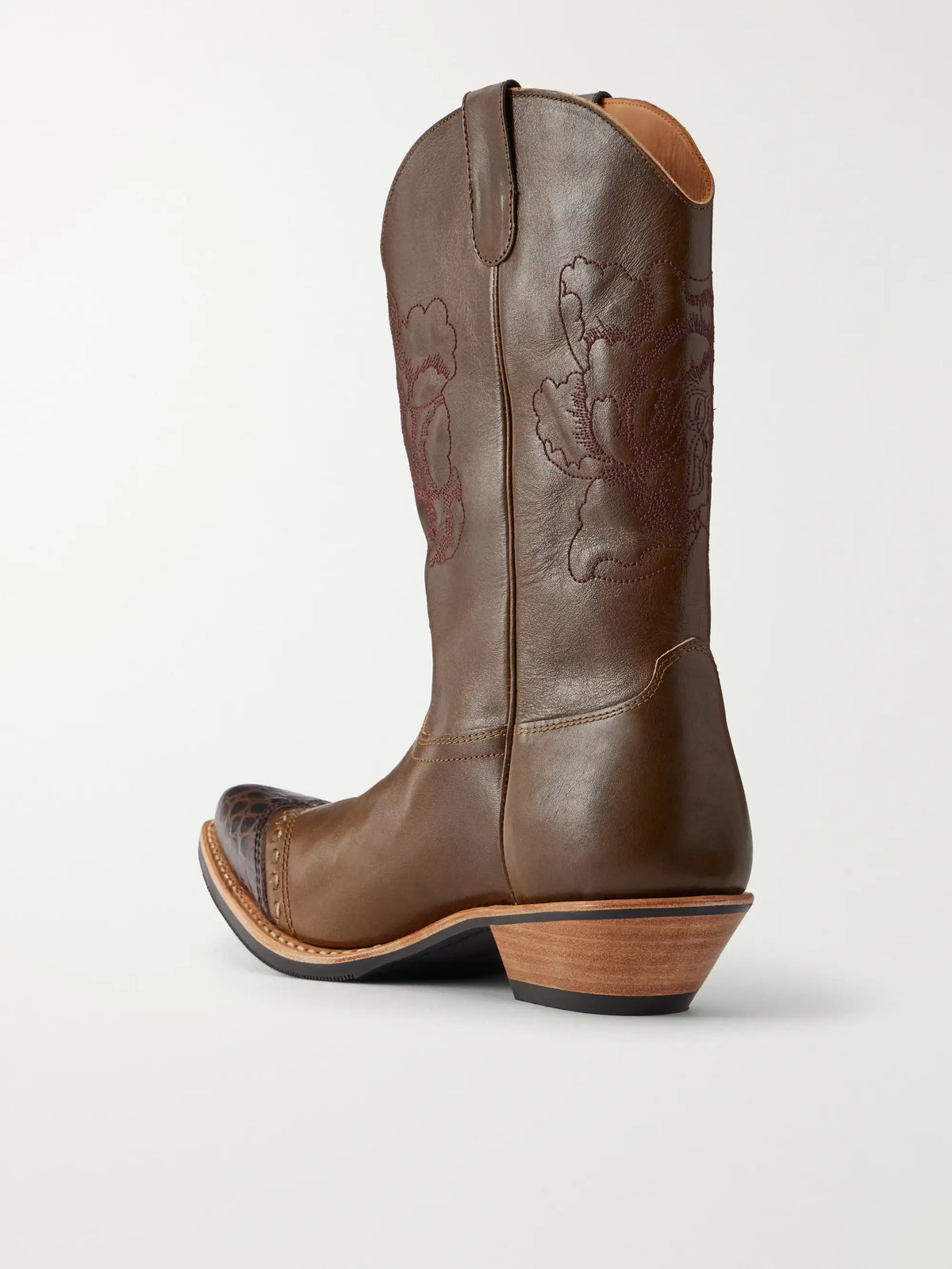 Our Legacy Floral Consultant Croc-effect Trimmed Leather Ankle Boots