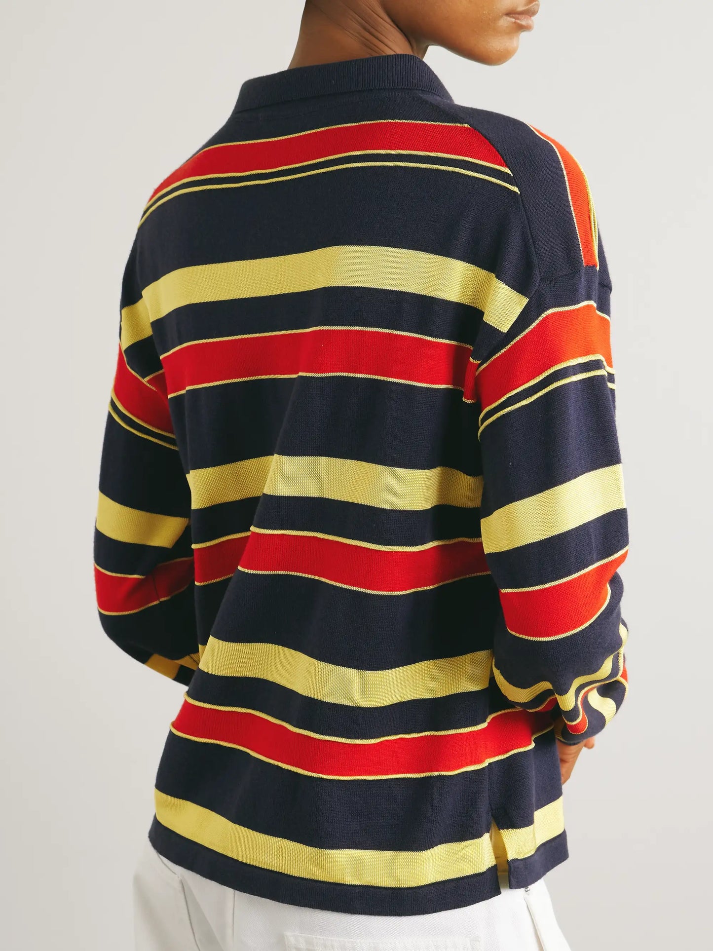 Embroidered Striped Cotton And Wool-blend Polo Shirt