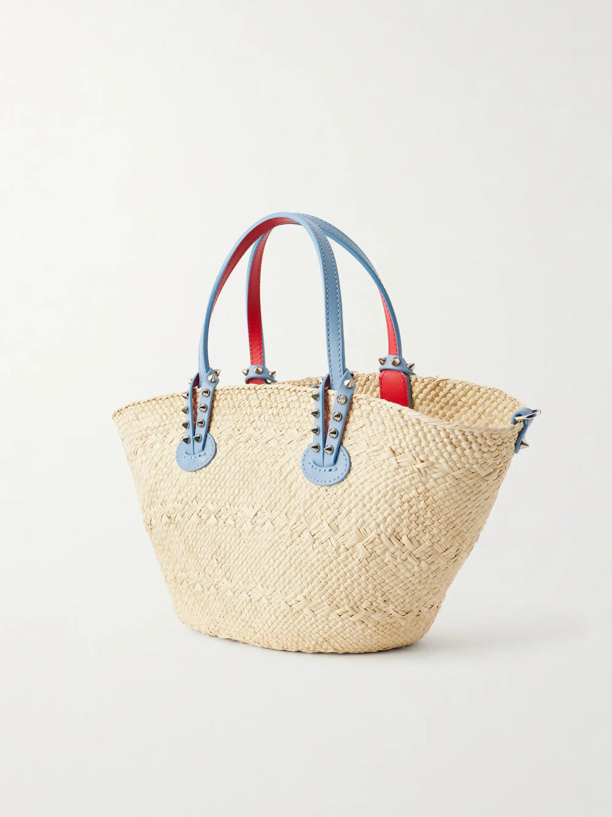 Cabata Appliquéd Studded Leather-trimmed Raffia Tote