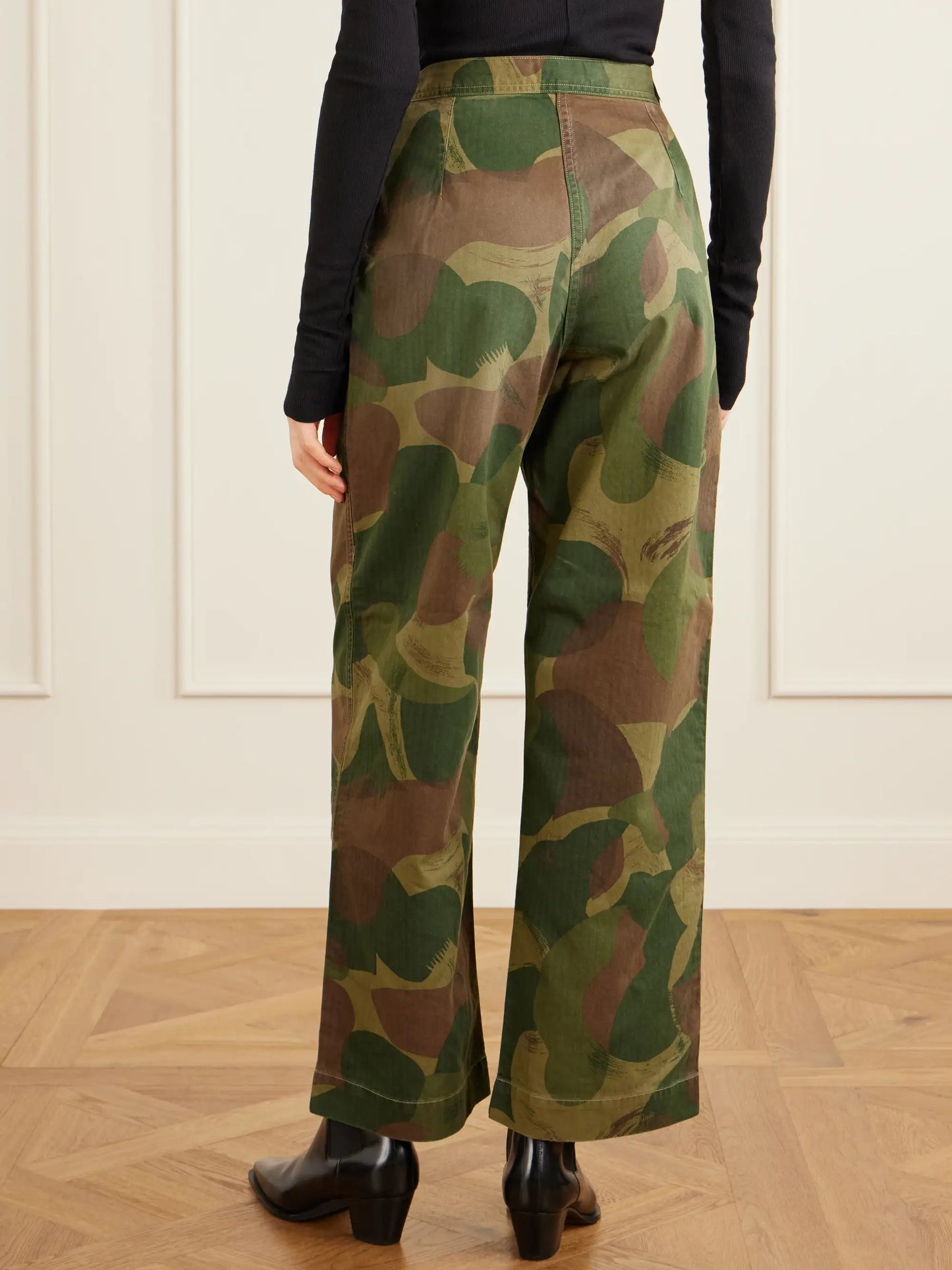 Camouflage-print Cotton Wide-leg Pants