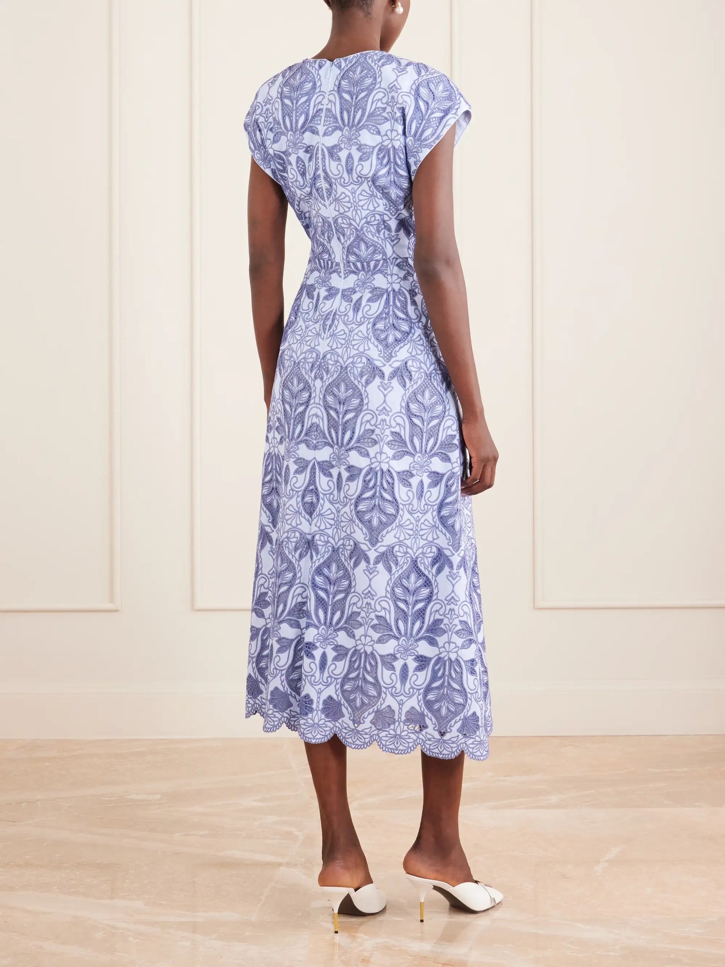 Blooming Lanterns Scalloped Embroidered Cotton Midi Dress