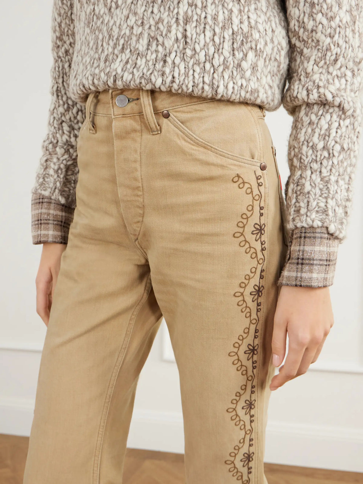 RRL Floral-embroidered Cotton Flared Pants