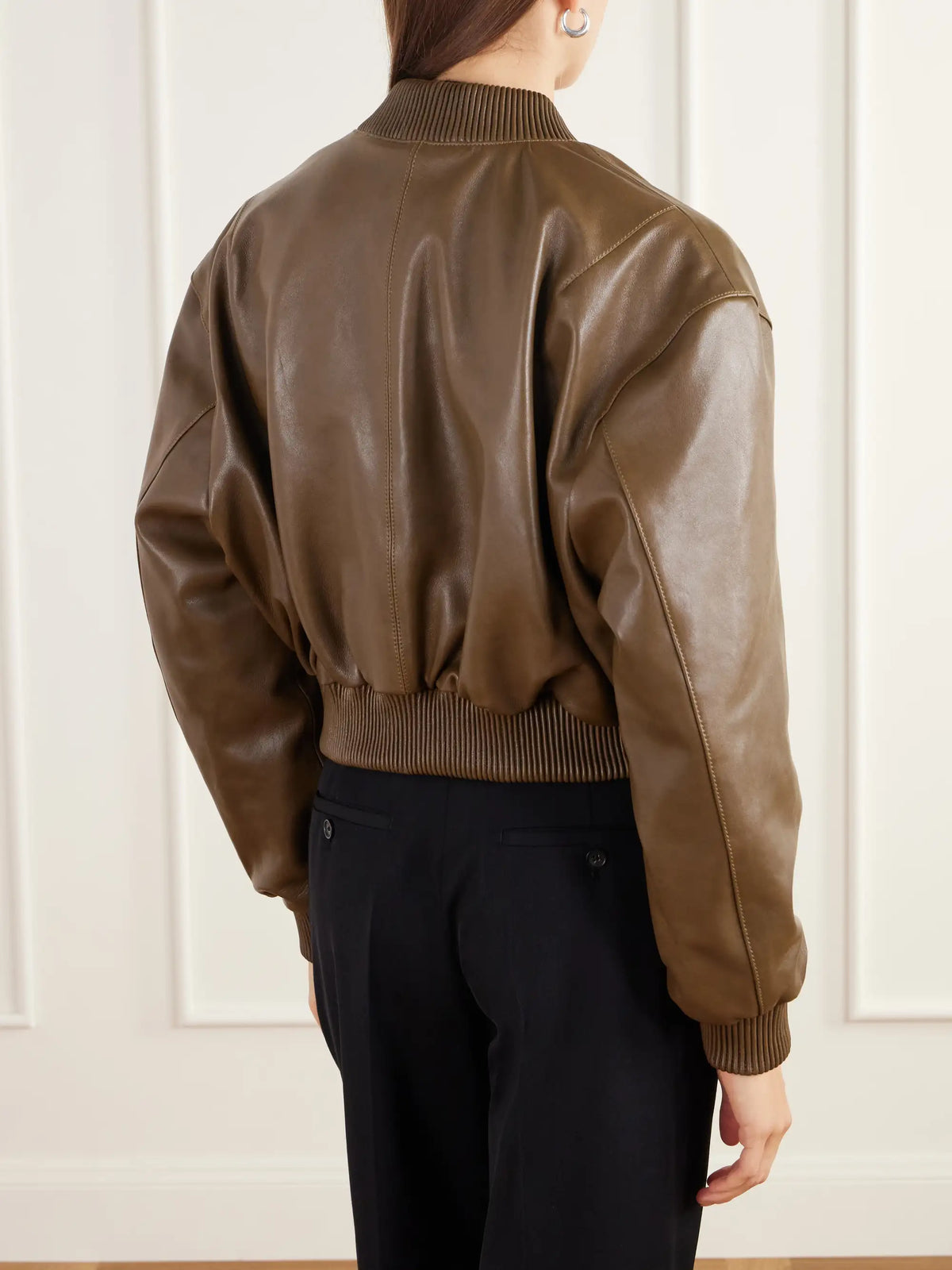 ARMA Hannan Cropped Leather Bomber Jacket