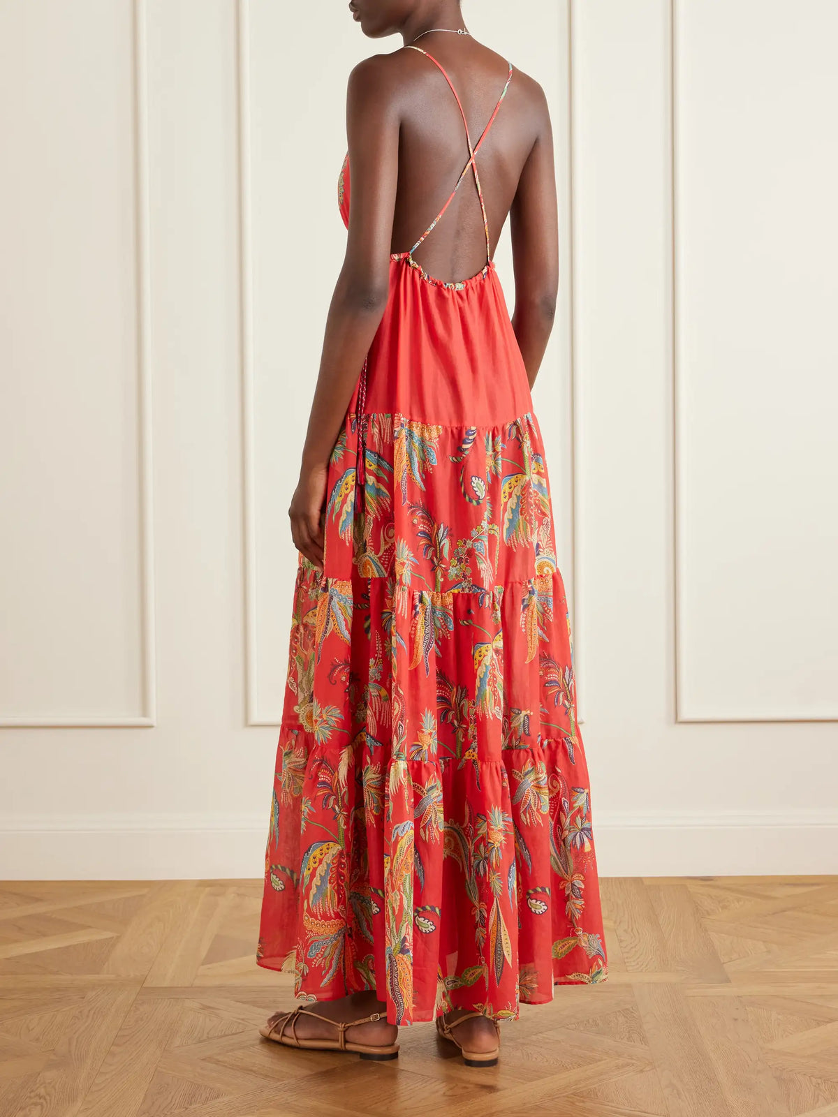 Ruffled Printed Cotton Maxi Dress